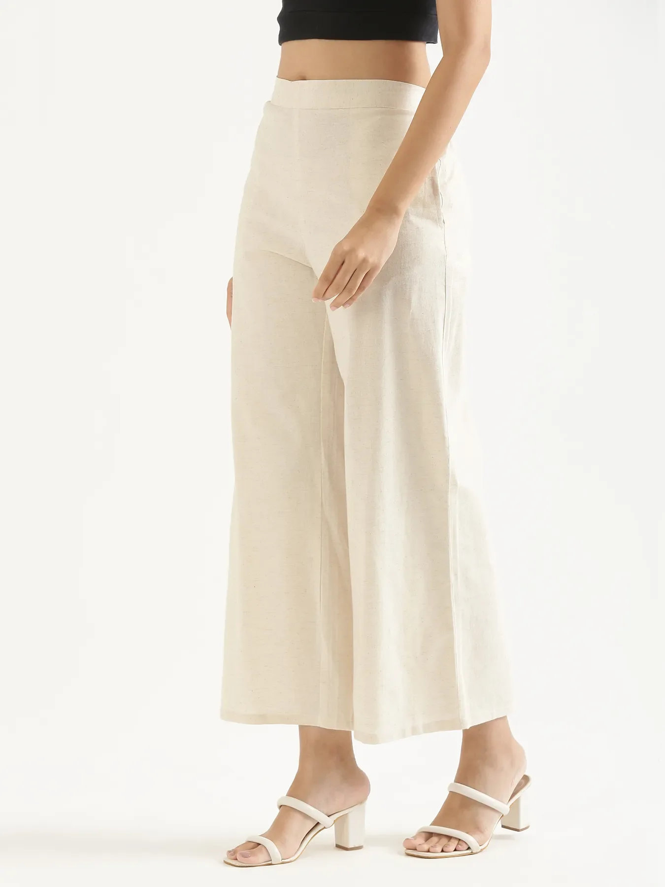 Women Ecru Airy Linen Wide Leg Pant - Image 4