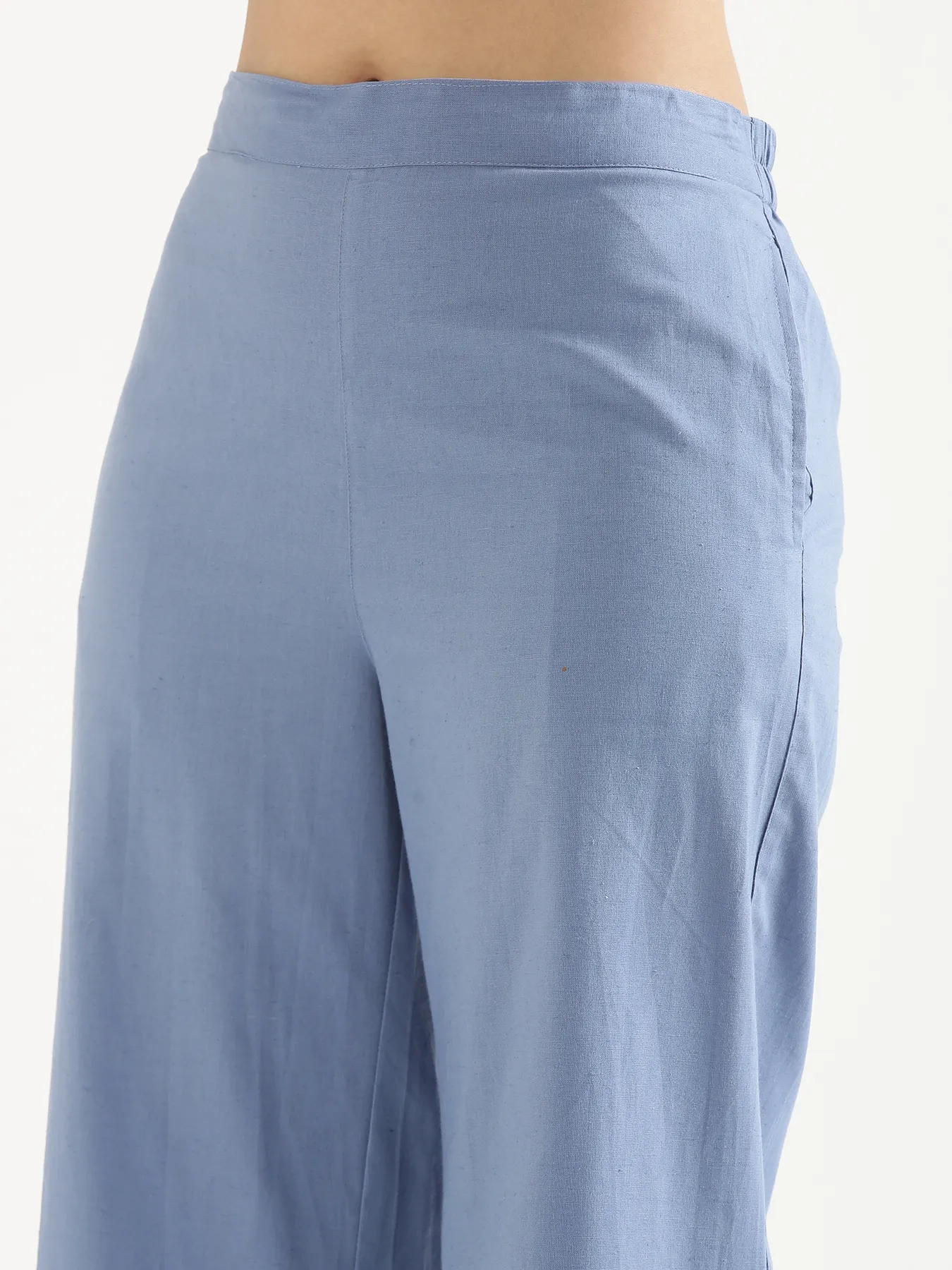 Women English Blue Airy Linen Wide Leg Pant - Image 12