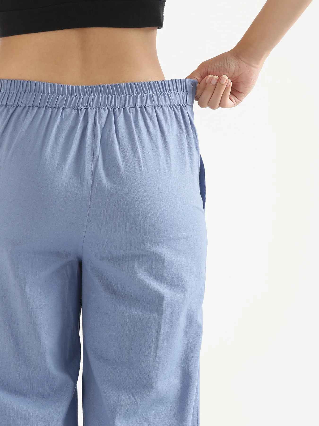 Women English Blue Airy Linen Wide Leg Pant - Image 15