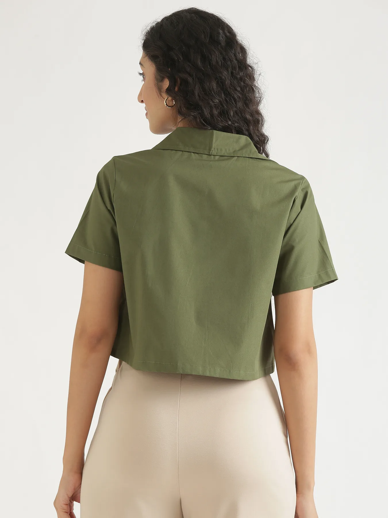 Women Forest Green Better Cotton Crop Shirt - Image 10