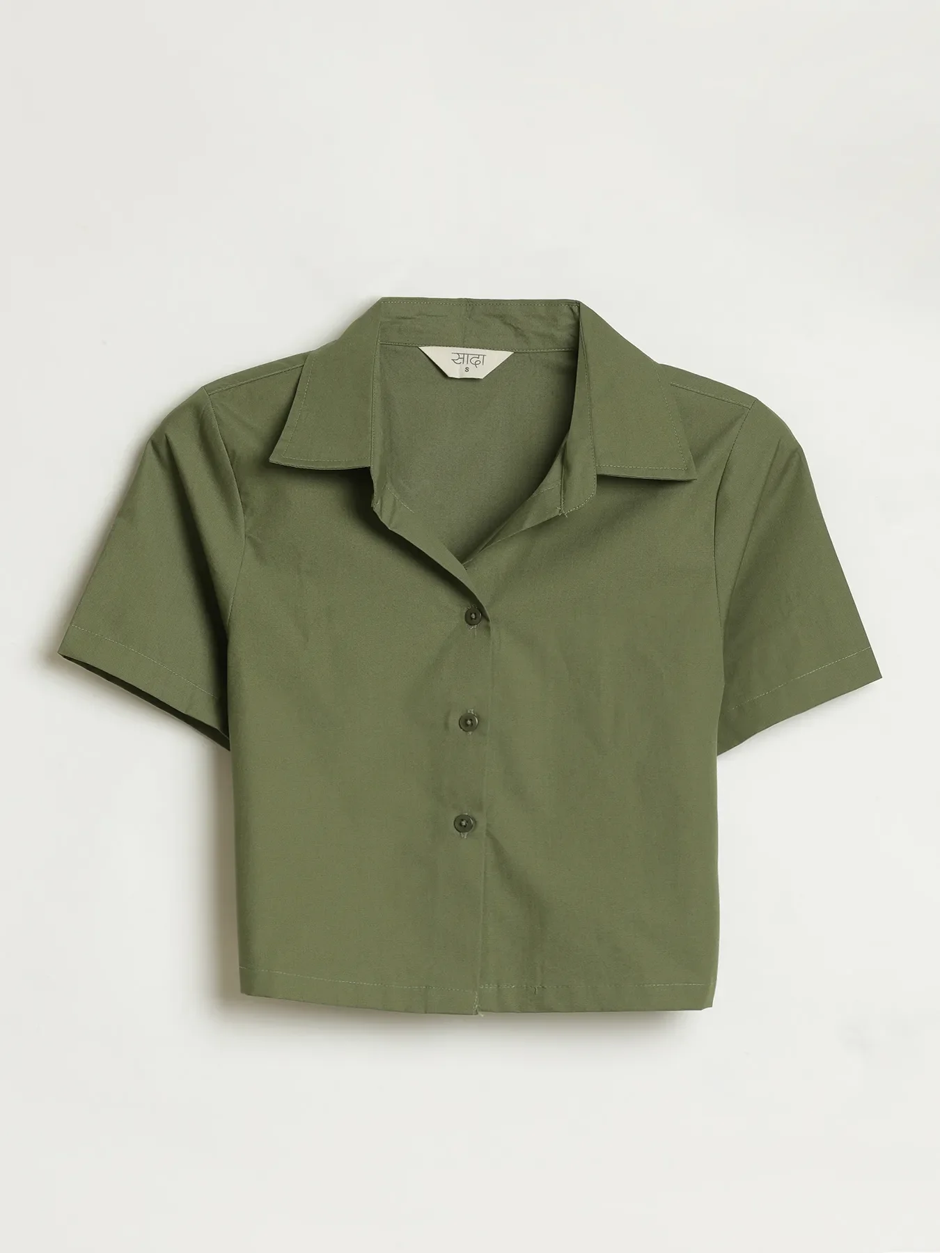 Women Forest Green Better Cotton Crop Shirt - Image 12