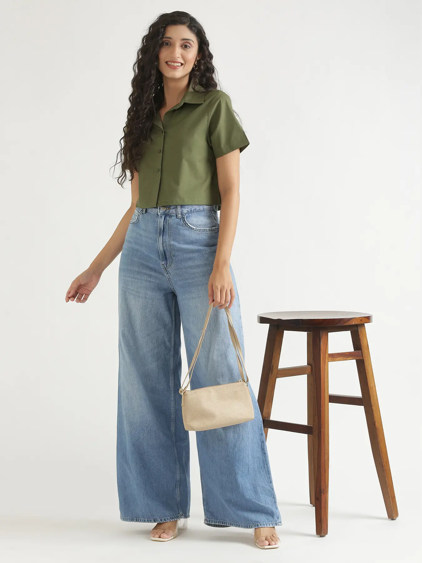 Women Forest Green Better Cotton Crop Shirt - Image 13