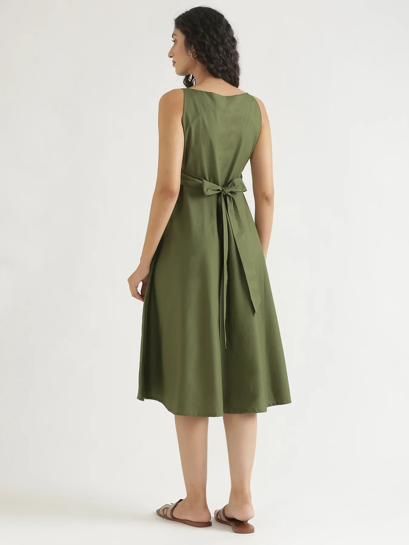 Women Forest Green Better Cotton Flared Dress - Image 10