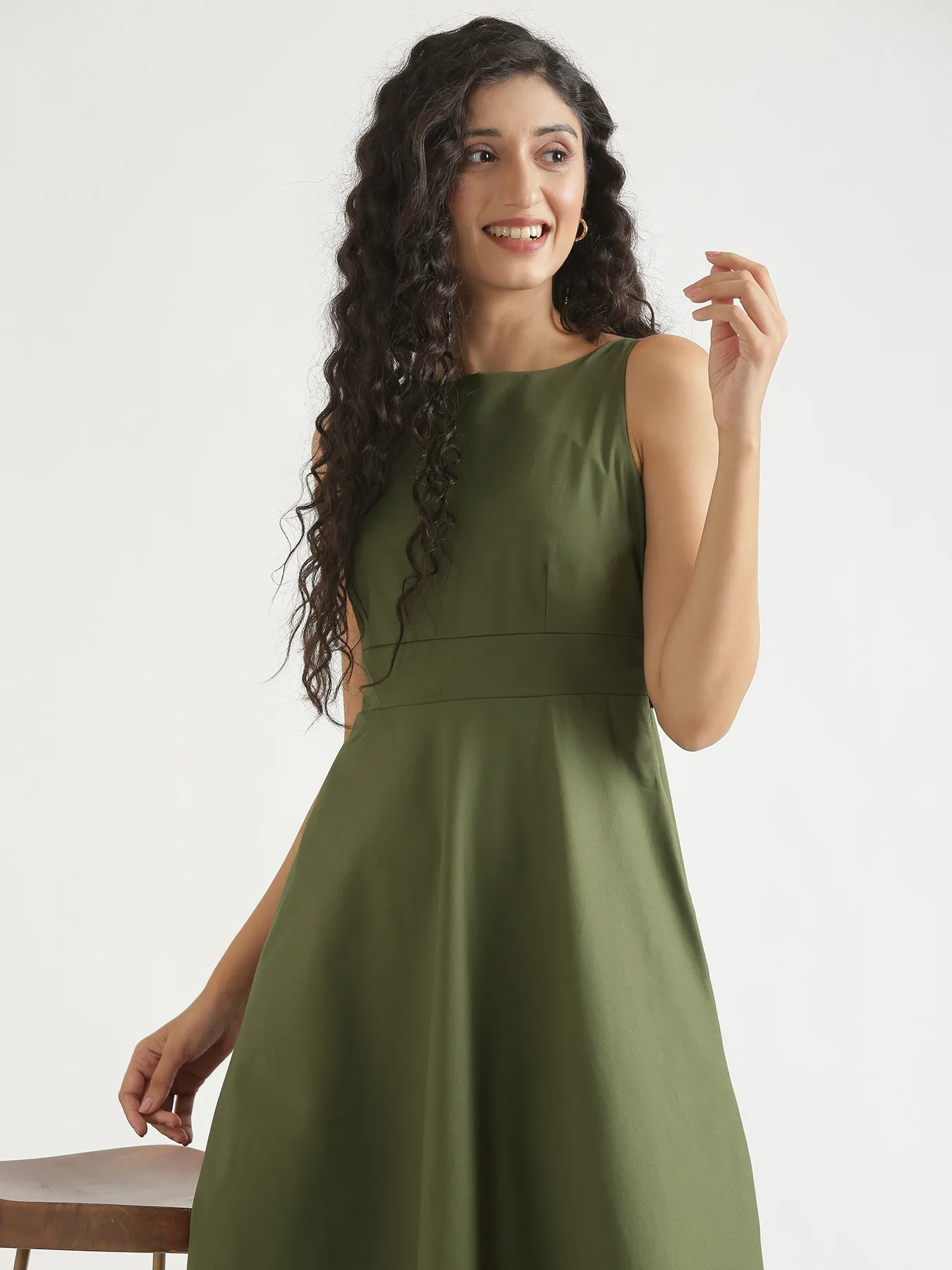 Women Forest Green Better Cotton Flared Dress - Image 5