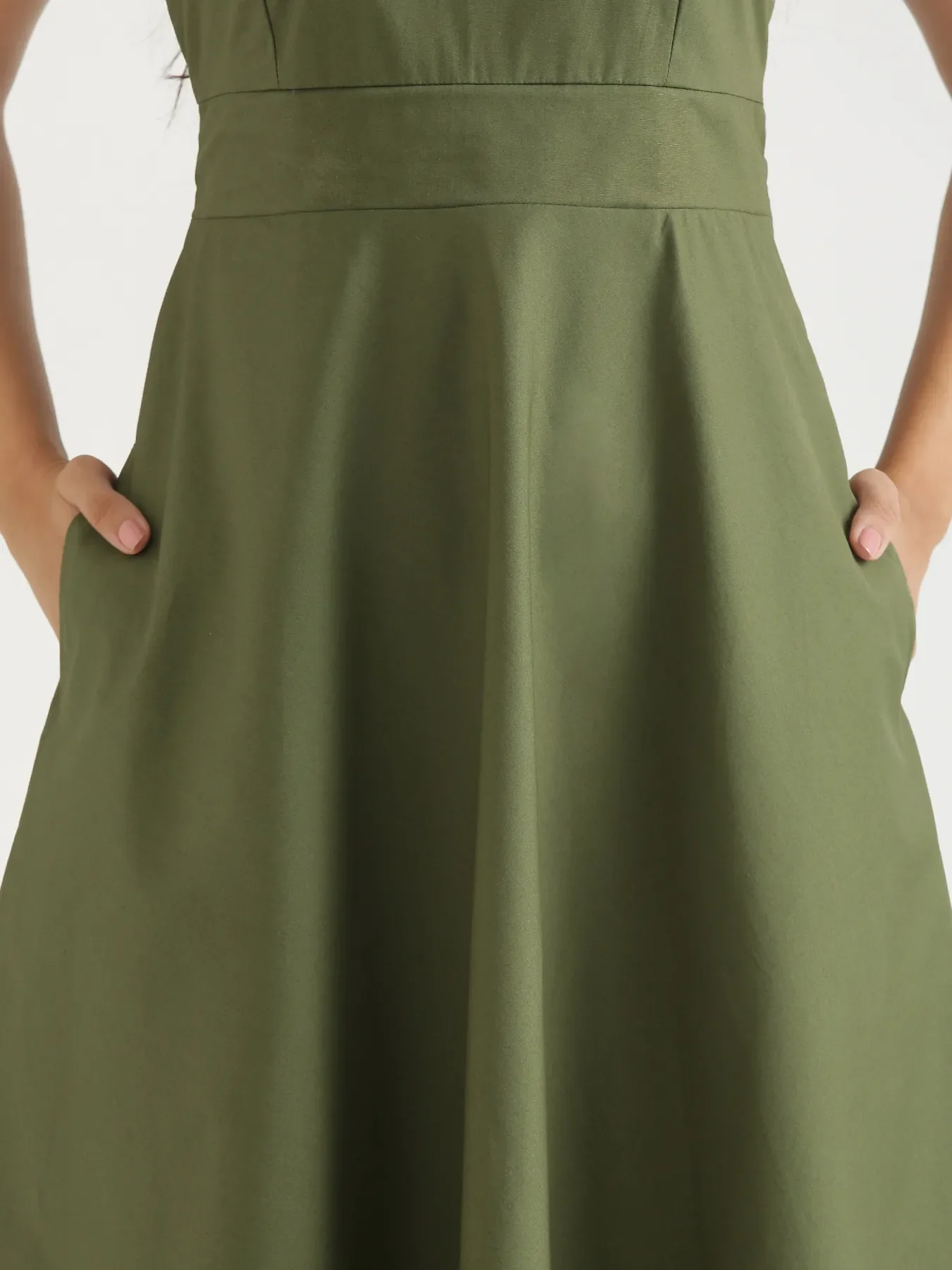 Women Forest Green Better Cotton Flared Dress - Image 9