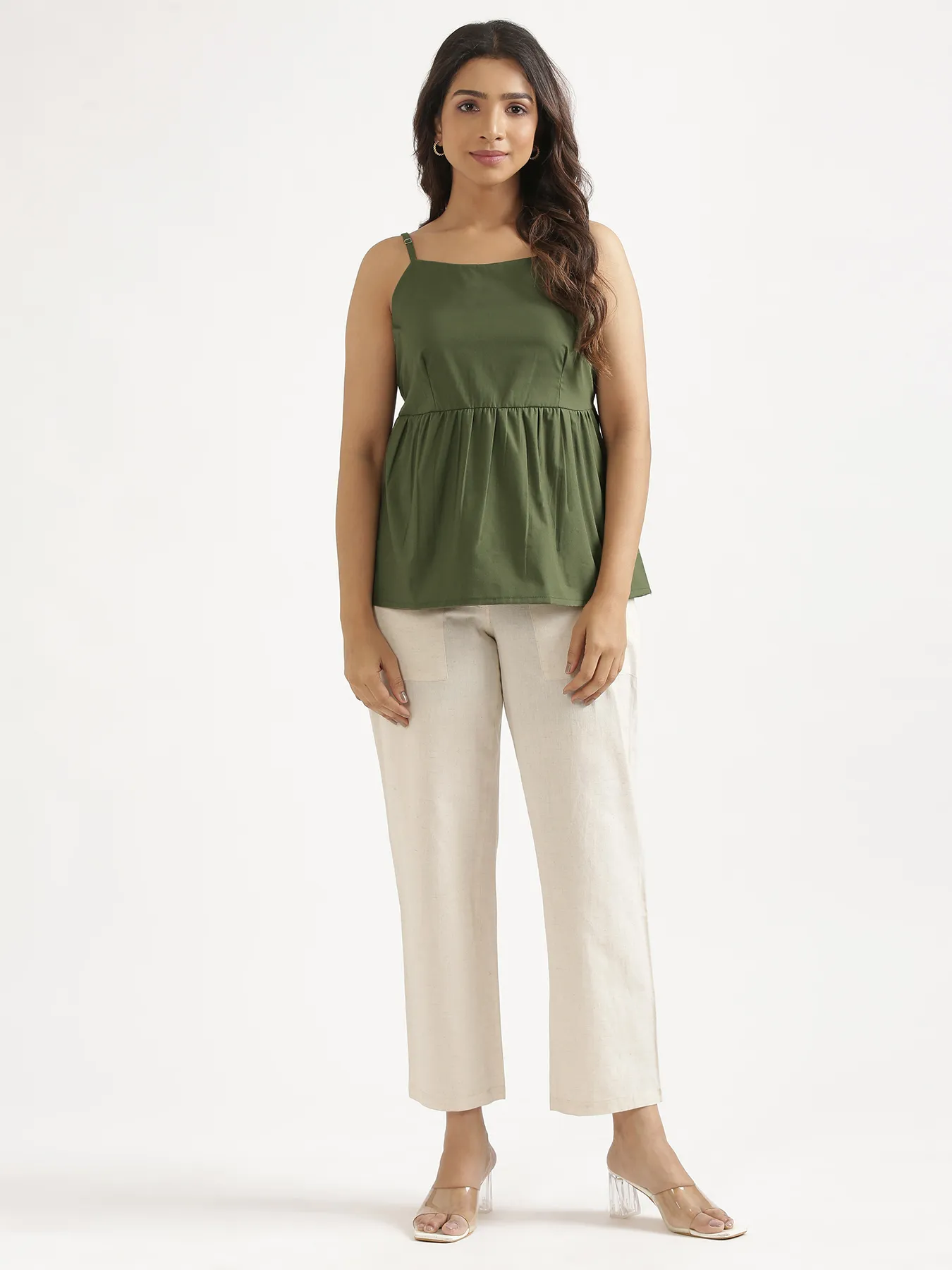 Women Forest Green Better Cotton Peplum Top - Image 3