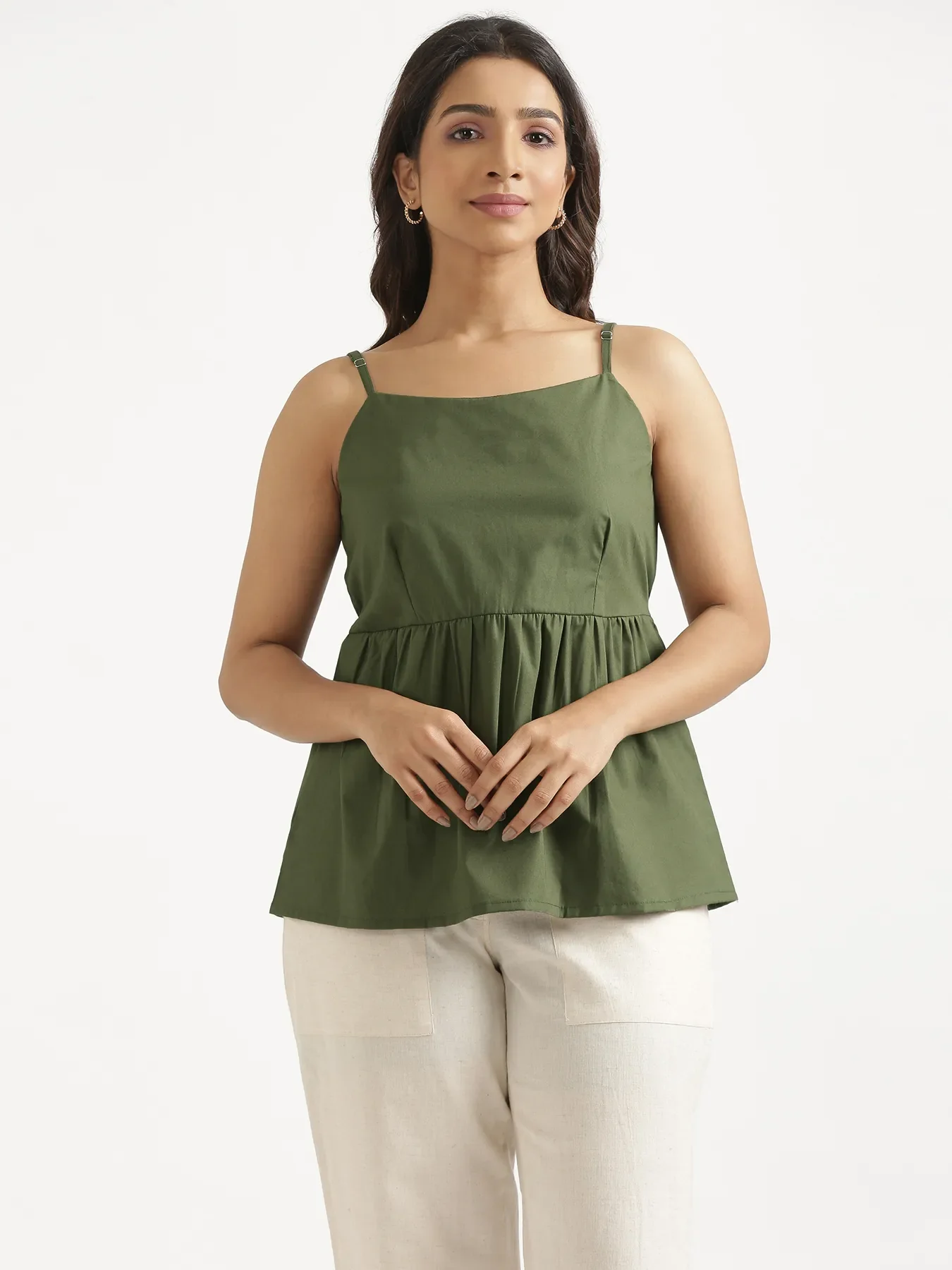 Women Forest Green Better Cotton Peplum Top - Image 5