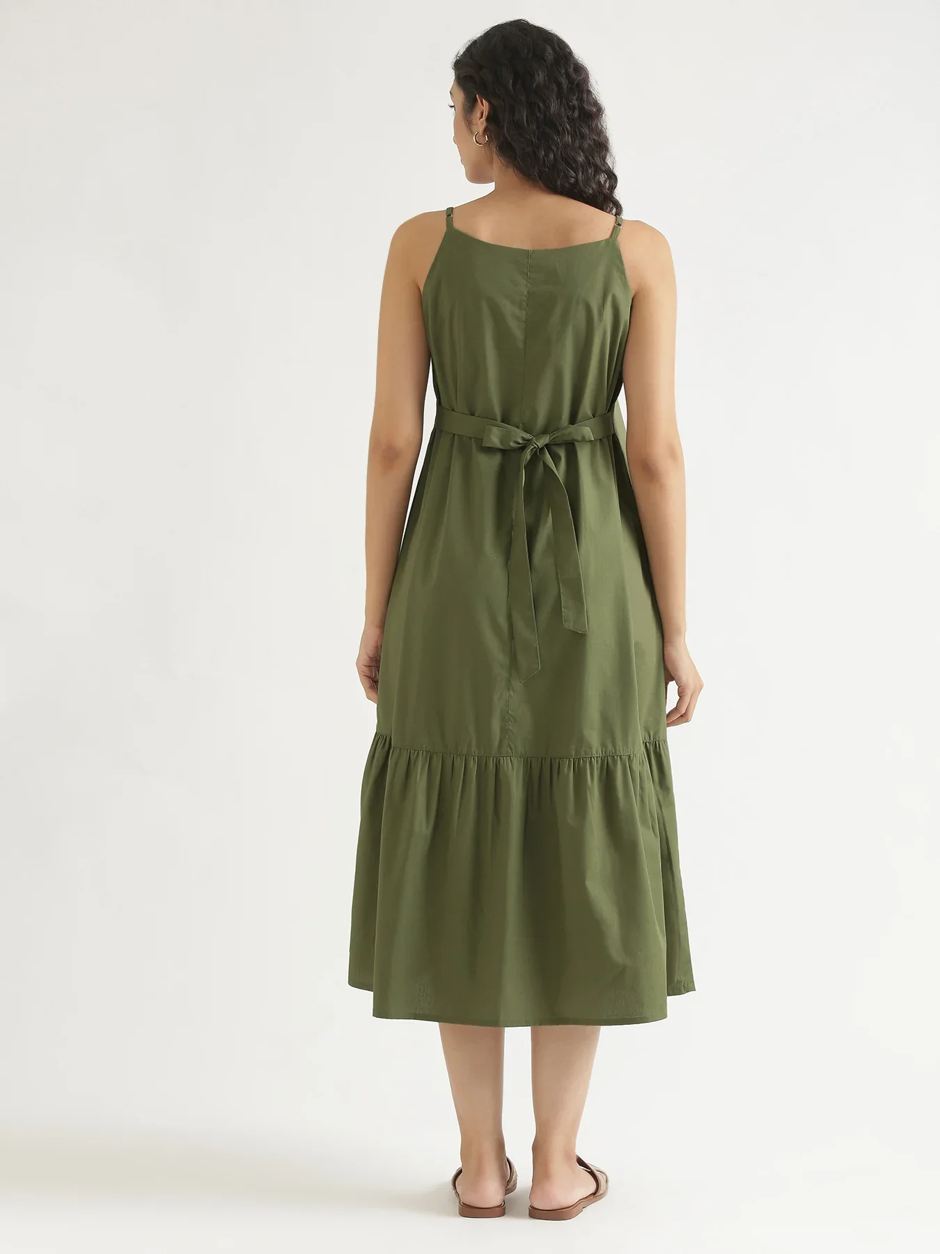 Women Forest Green Better Cotton Tier Dress - Image 10