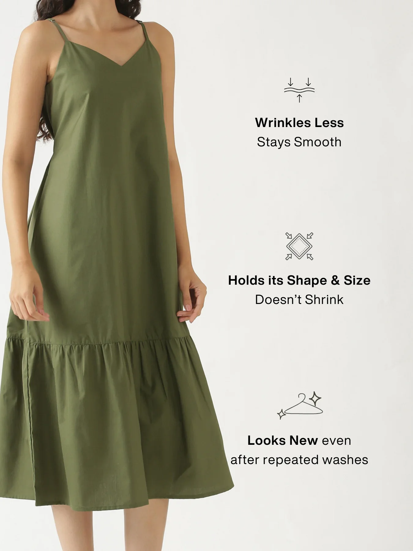 Women Forest Green Better Cotton Tier Dress - Image 4