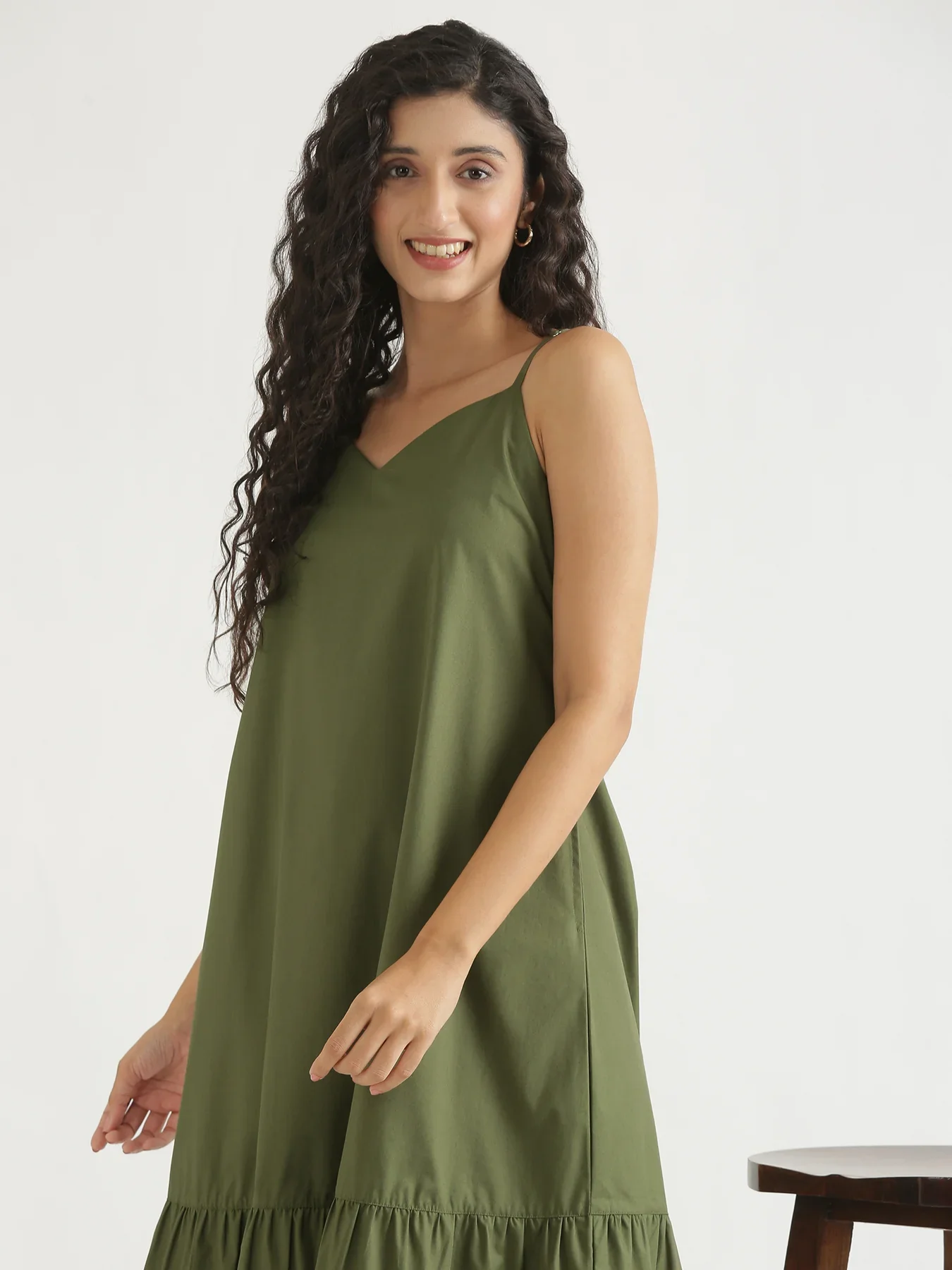 Women Forest Green Better Cotton Tier Dress - Image 5