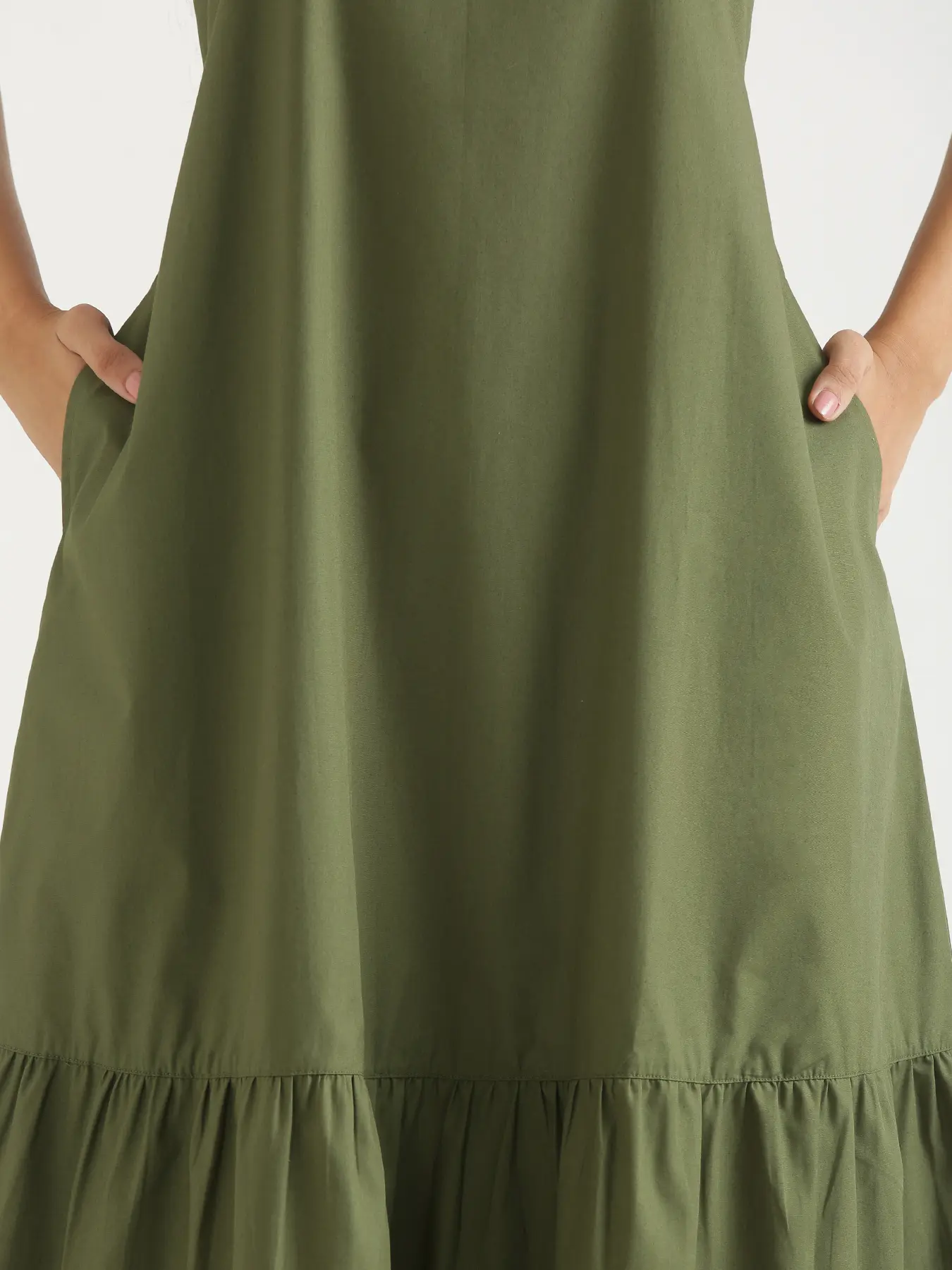 Women Forest Green Better Cotton Tier Dress - Image 9
