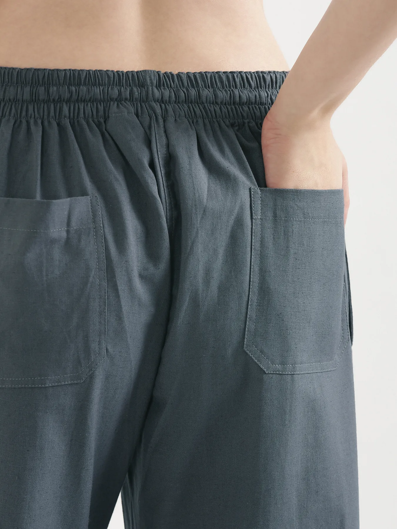Women German Grey Airy Linen Straight Pants - Image 10