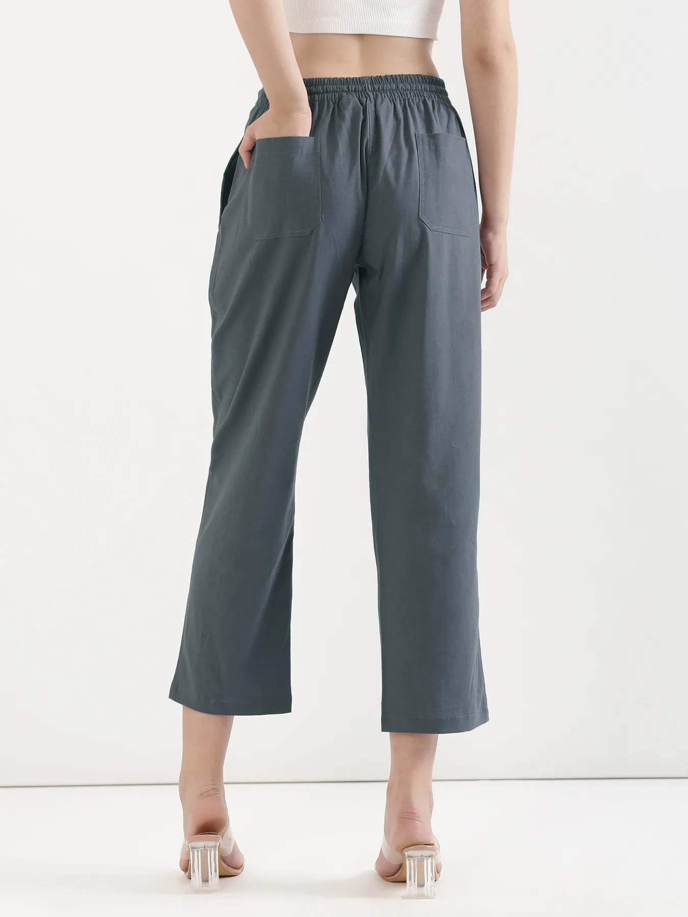 Women German Grey Airy Linen Straight Pants - Image 11