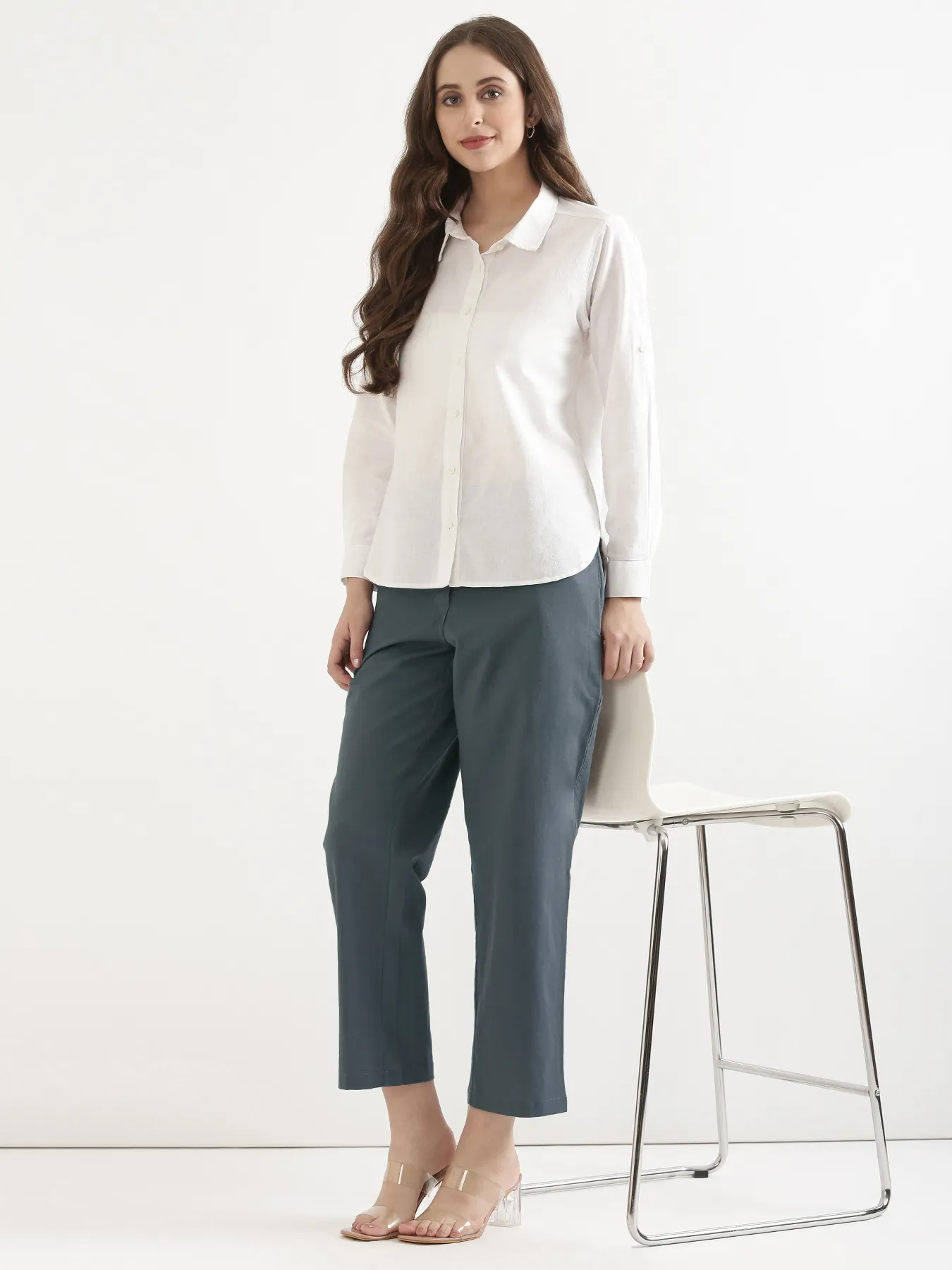 Women German Grey Airy Linen Straight Pants - Image 13