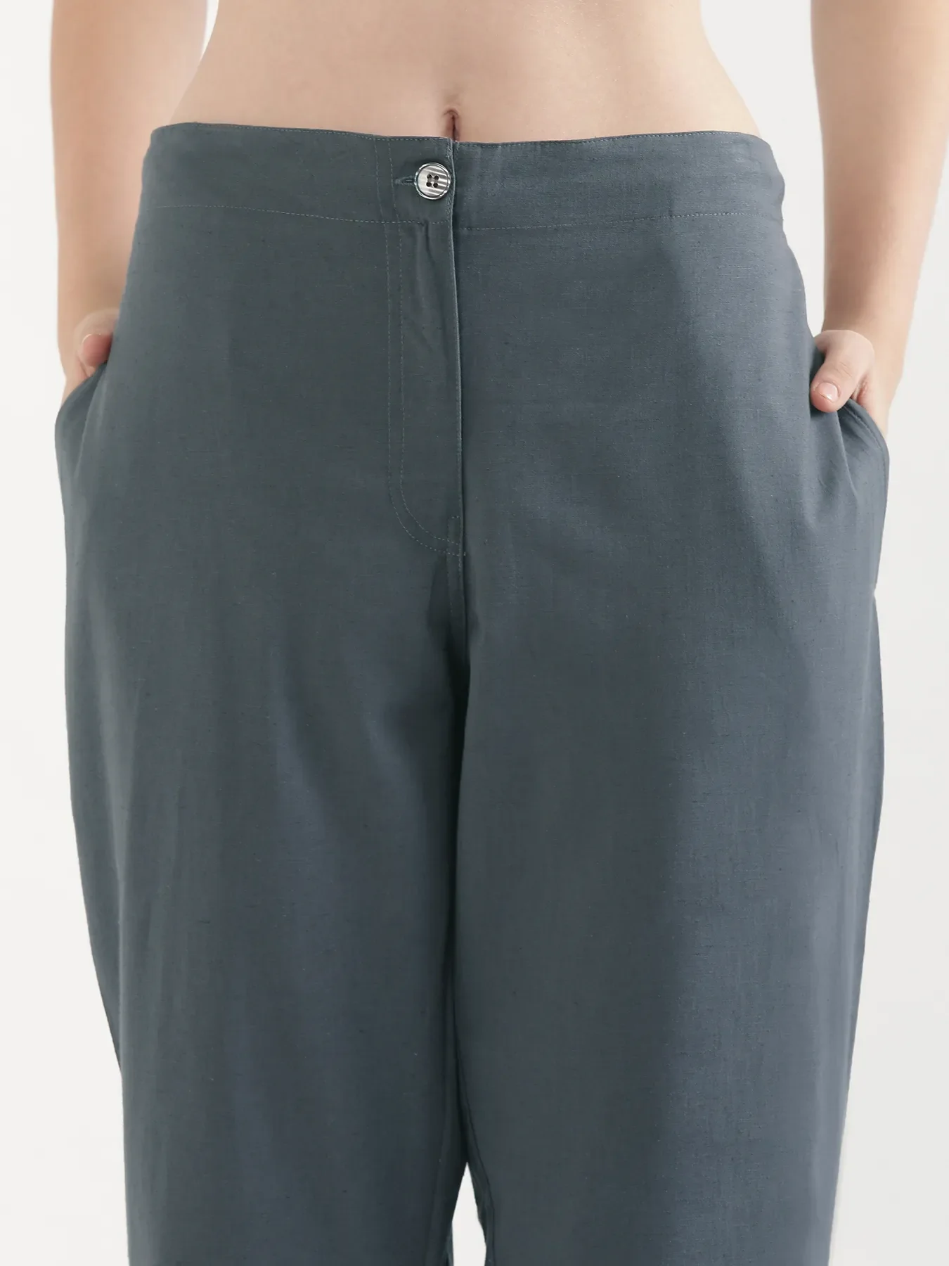 Women German Grey Airy Linen Straight Pants - Image 6