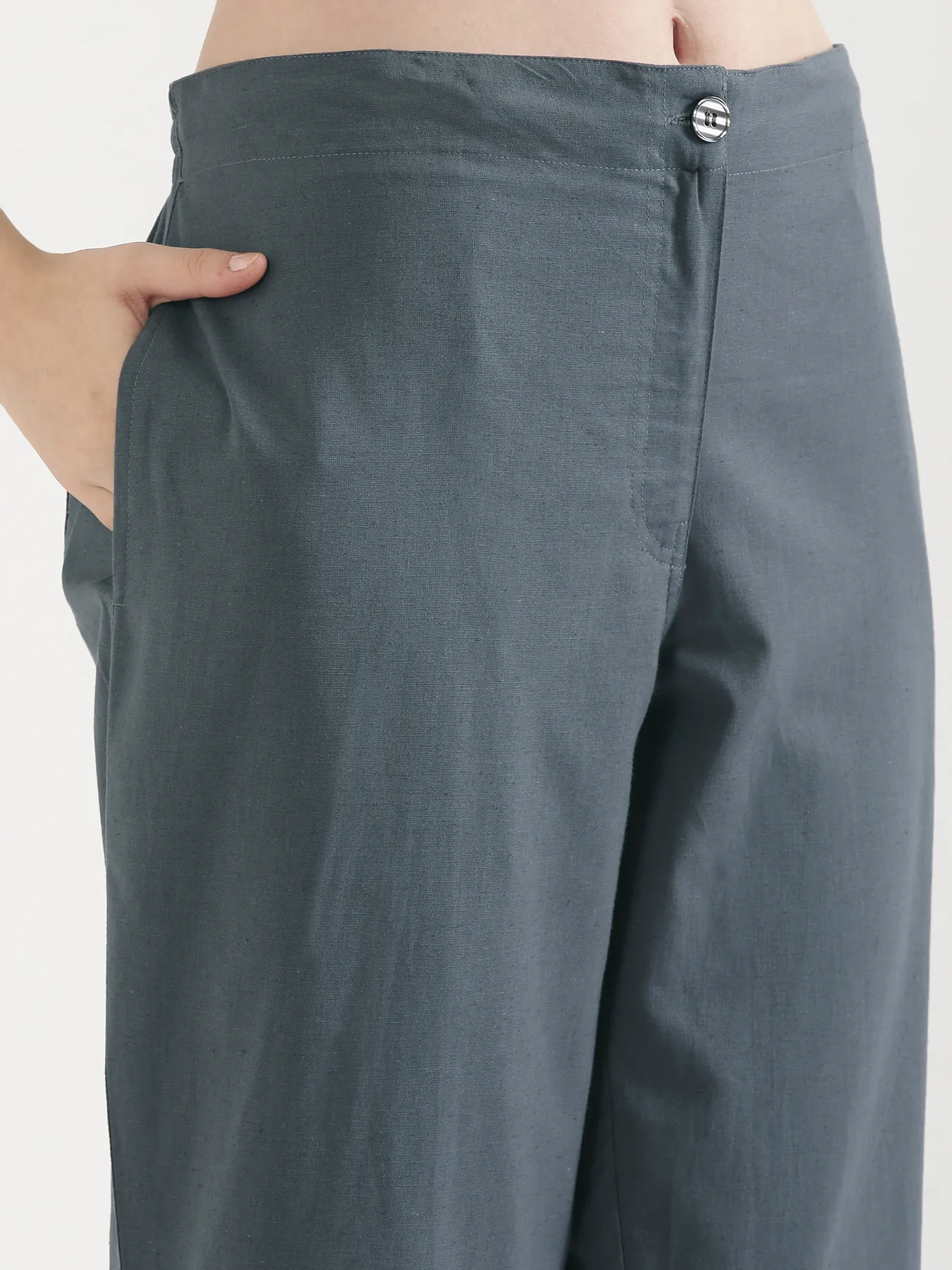 Women German Grey Airy Linen Straight Pants - Image 7