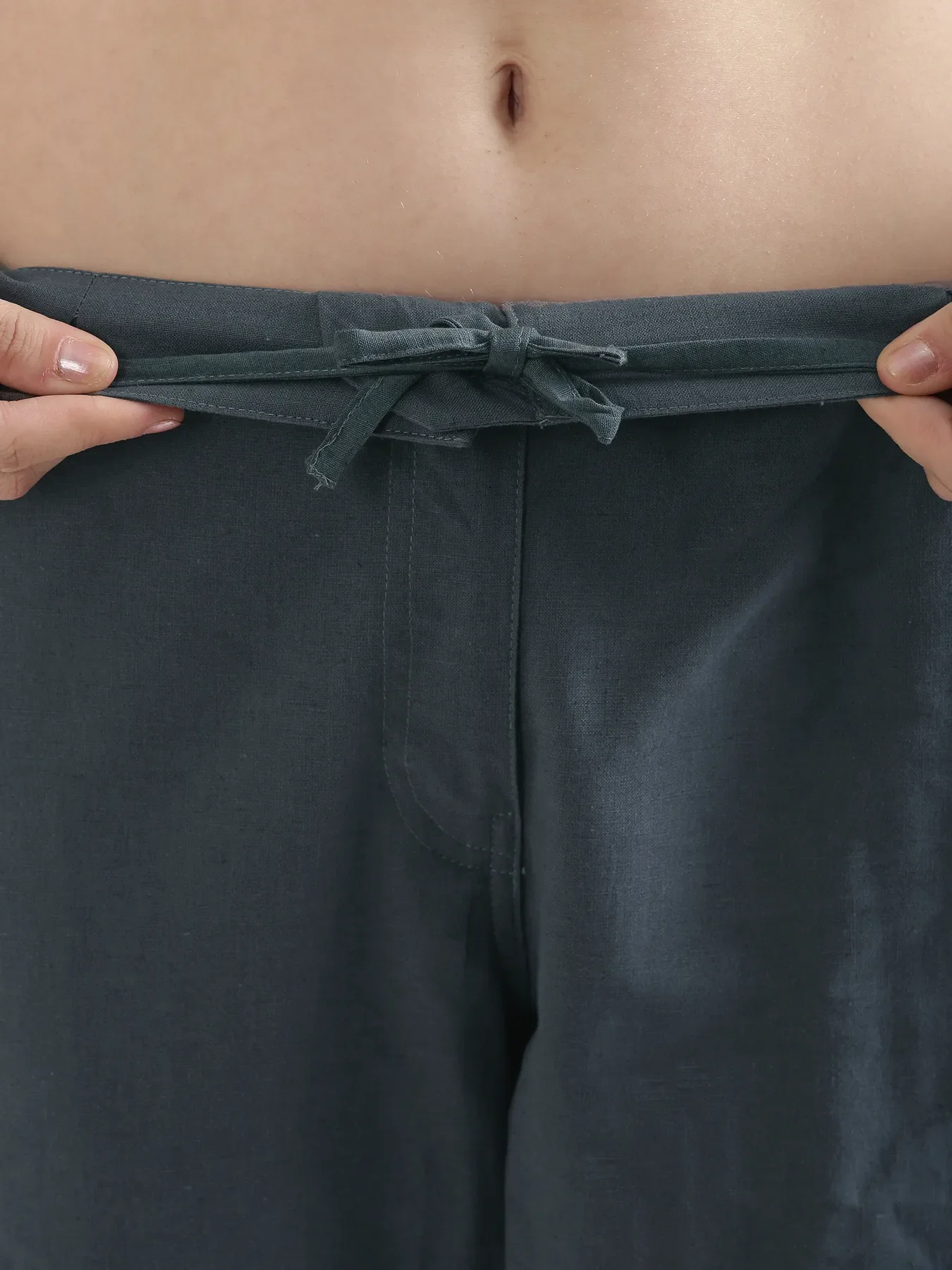 Women German Grey Airy Linen Straight Pants - Image 9