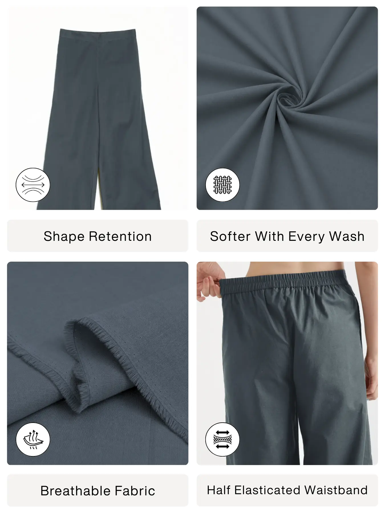 Women German Grey Airy Linen Wide Leg Pant - Image 2
