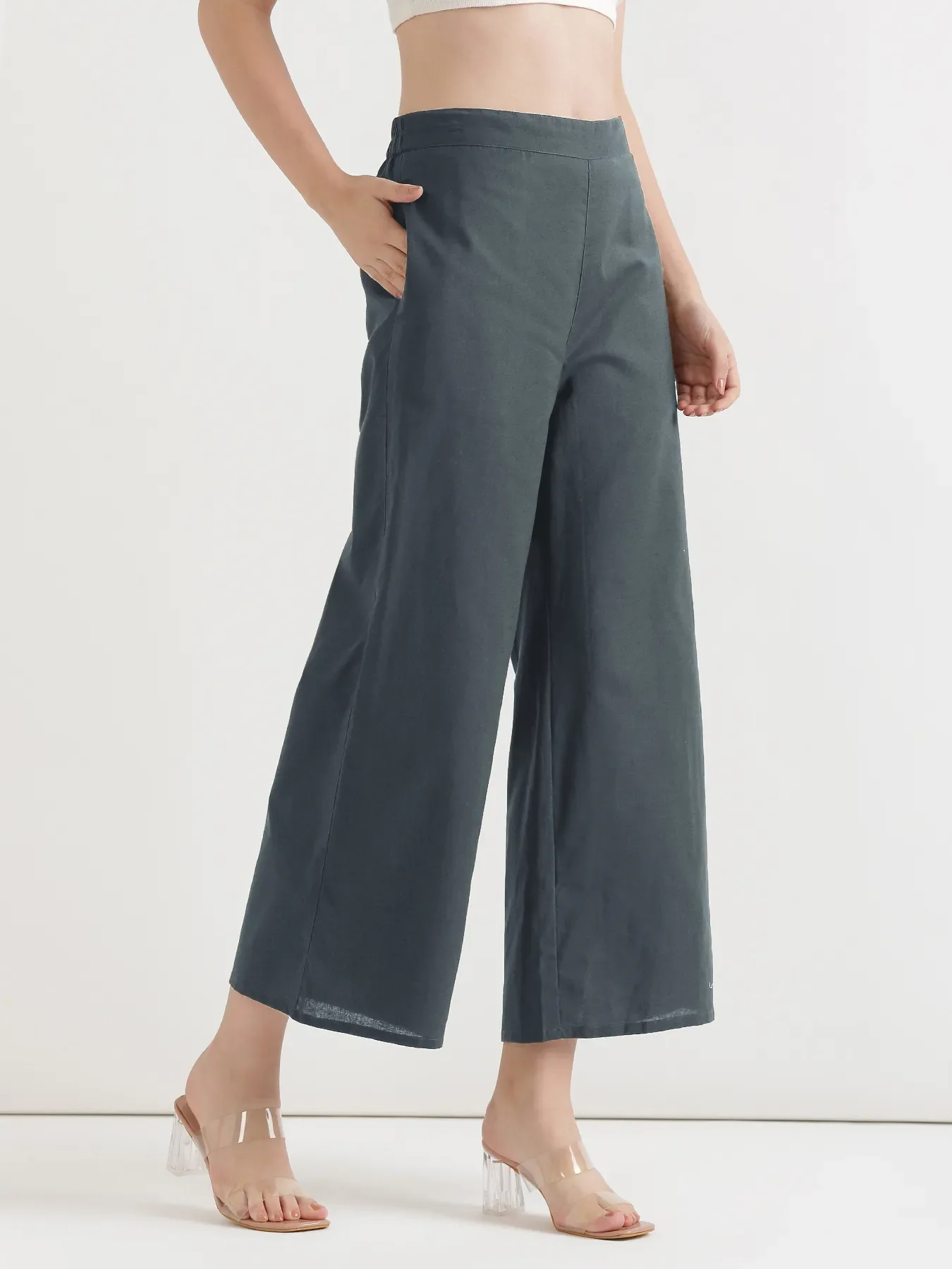 Women German Grey Airy Linen Wide Leg Pant - Image 5