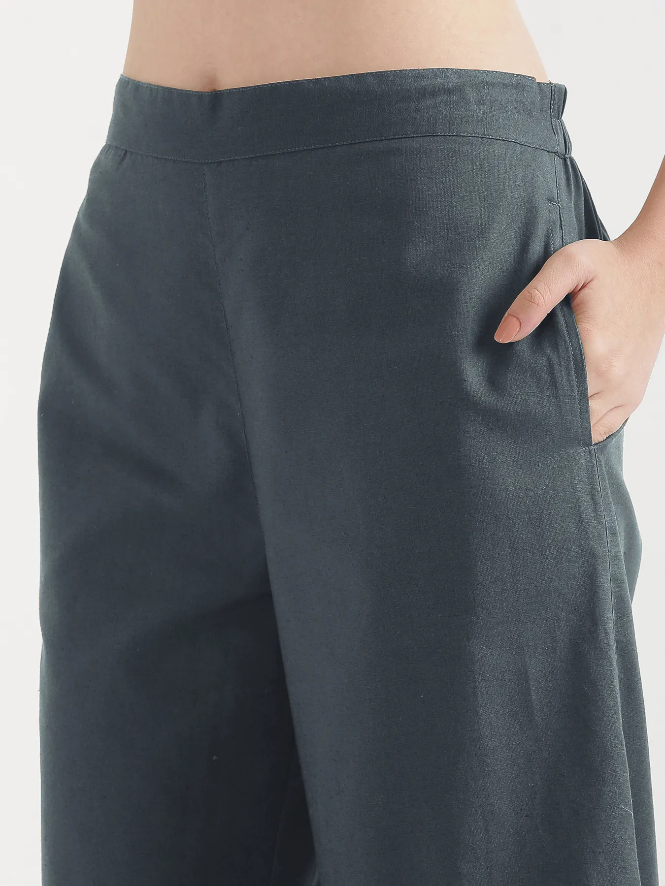 Women German Grey Airy Linen Wide Leg Pant - Image 7