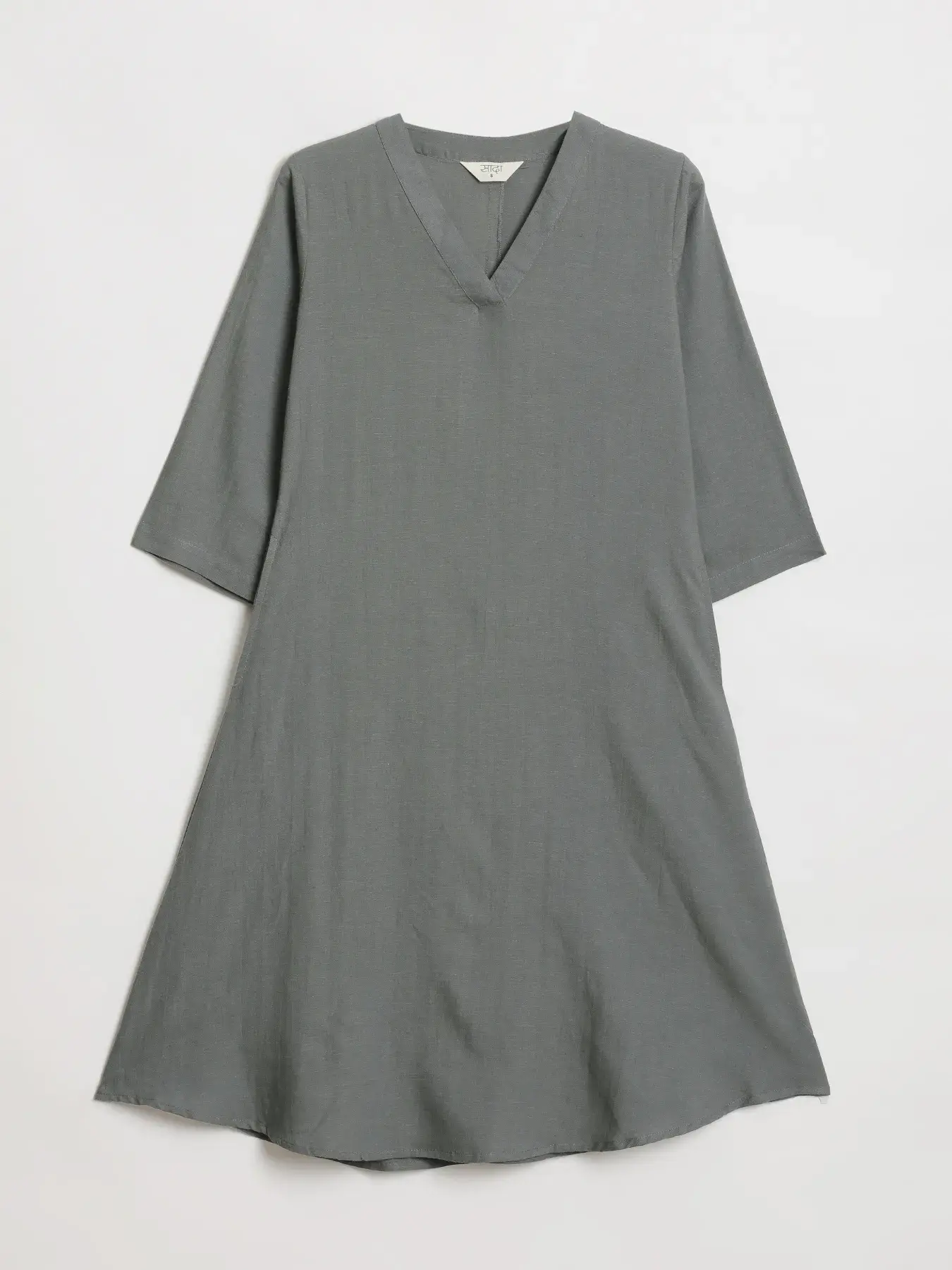 Women German Grey Flowy Linen A-Line Long Kurta - Image 14