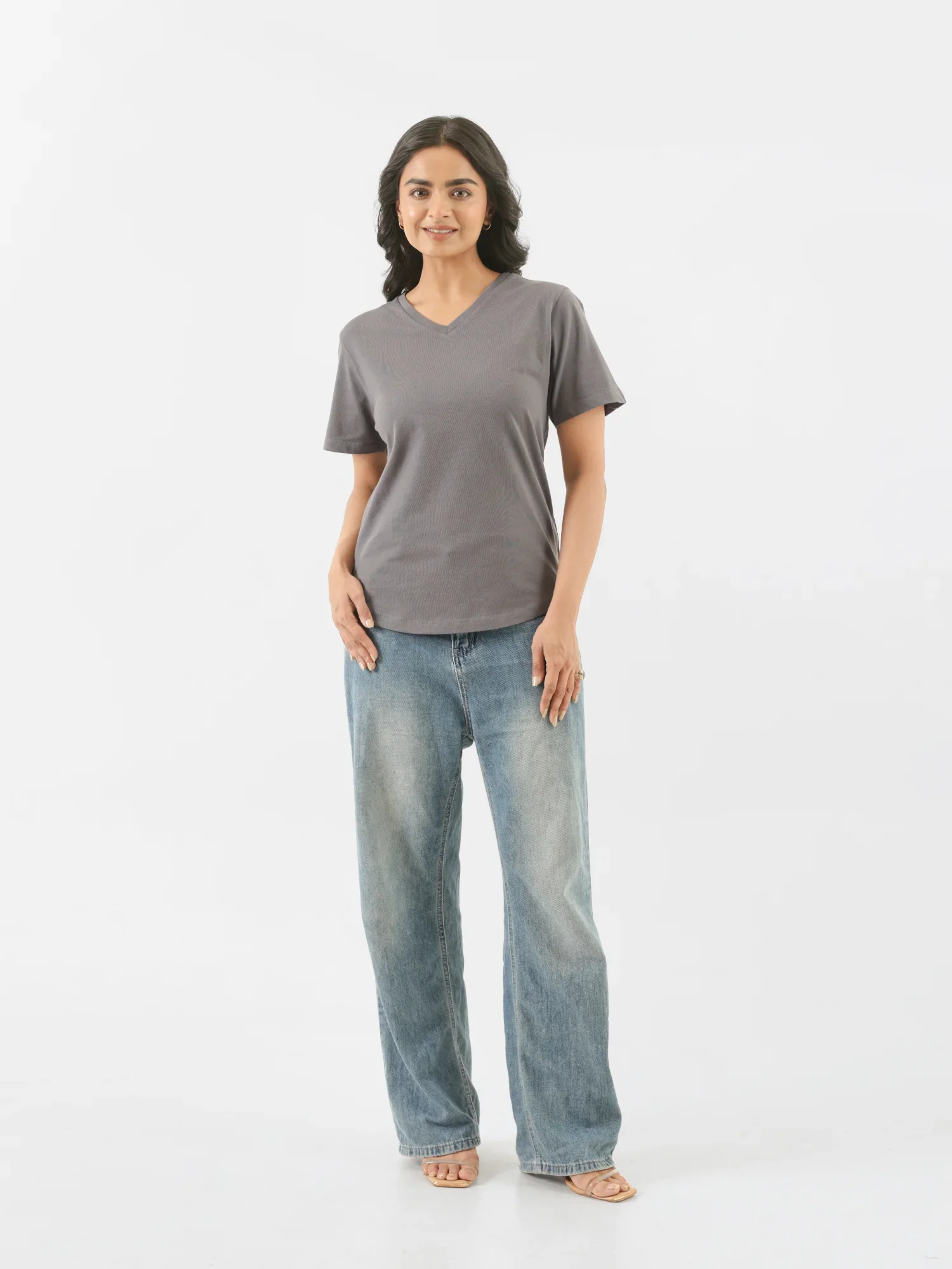Women German Grey V-neck T-shirt - Image 3