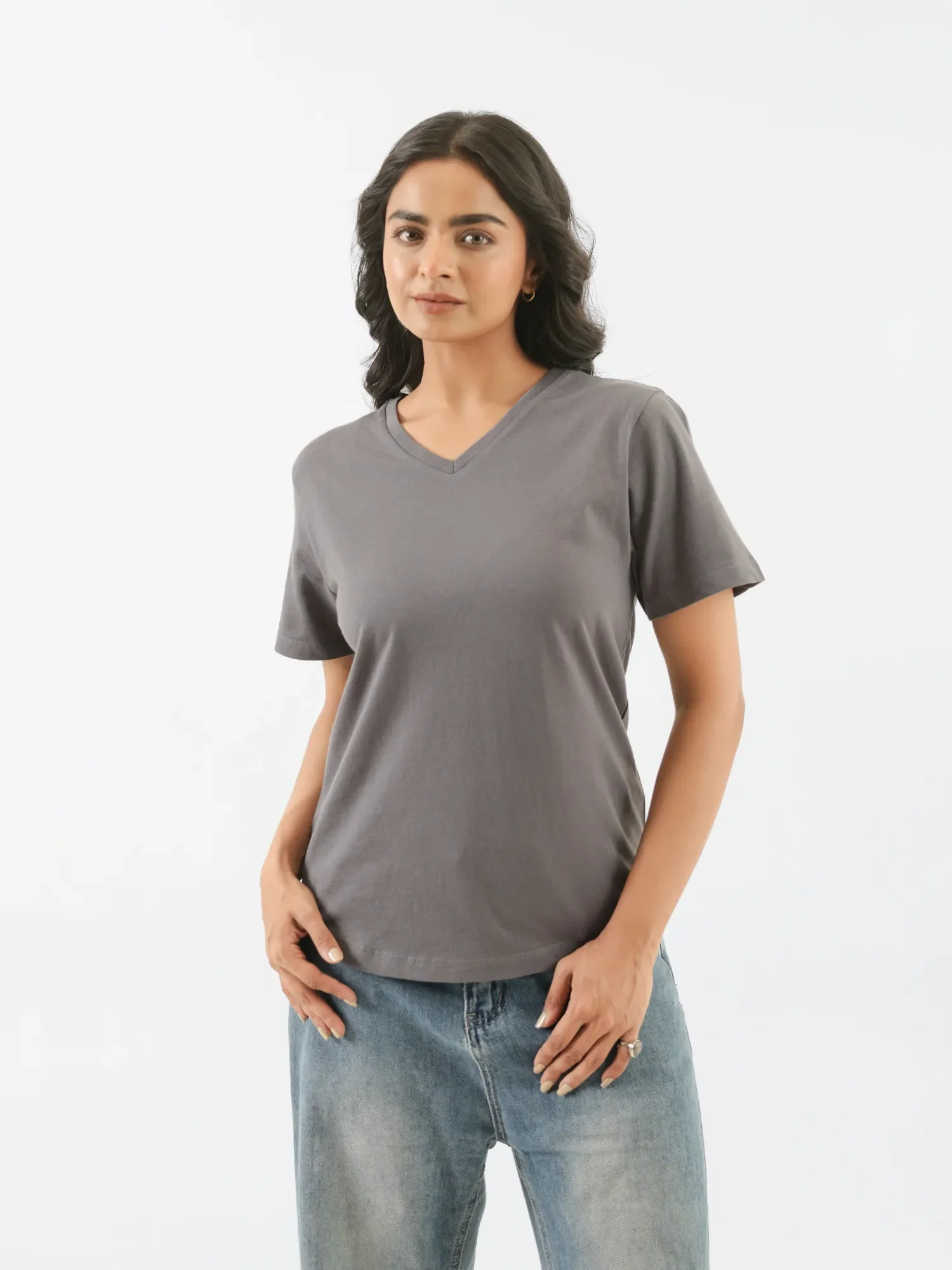 Women German Grey V-neck T-shirt - Image 7