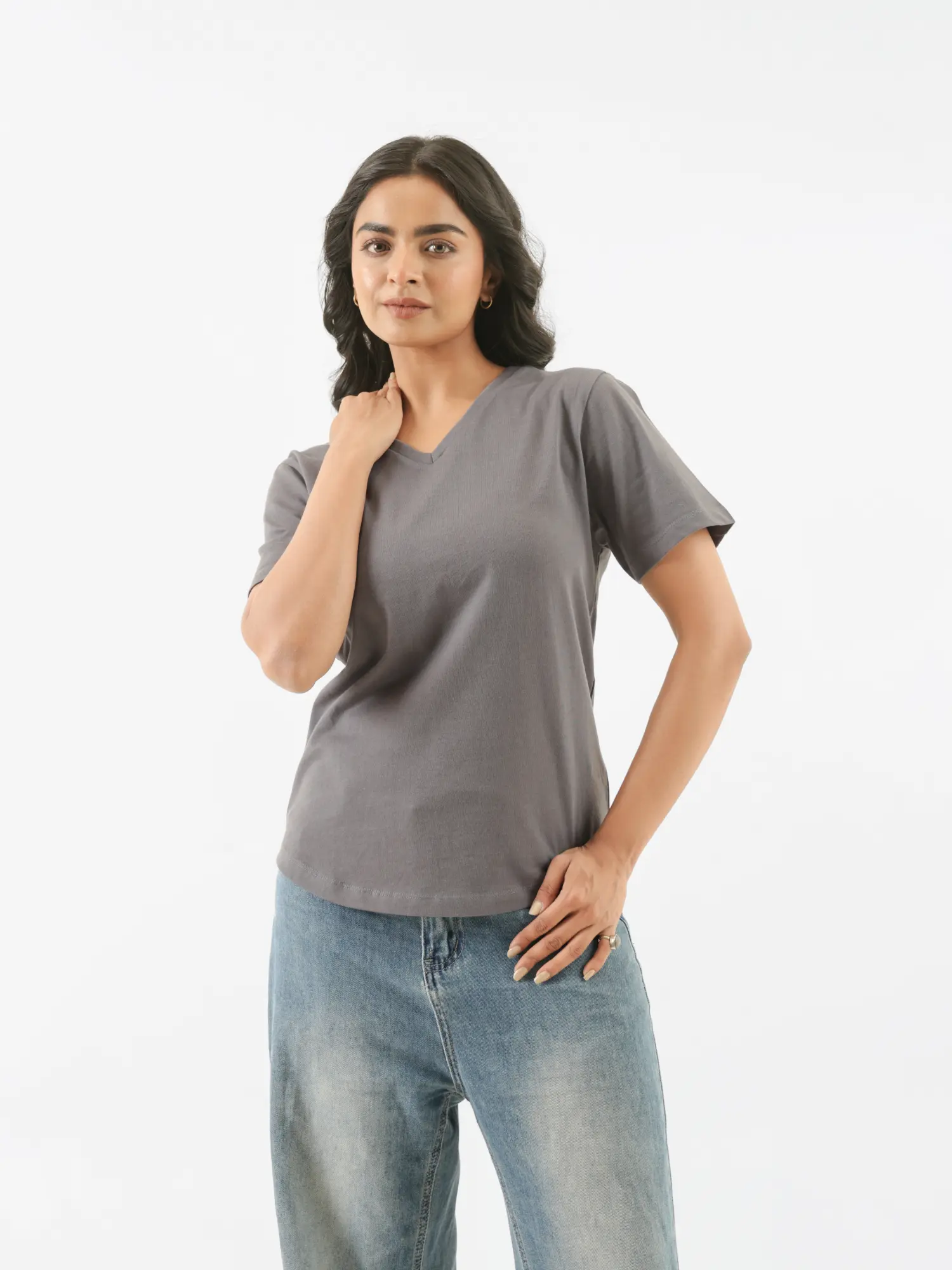 Women German Grey V-neck T-shirt - Image 8