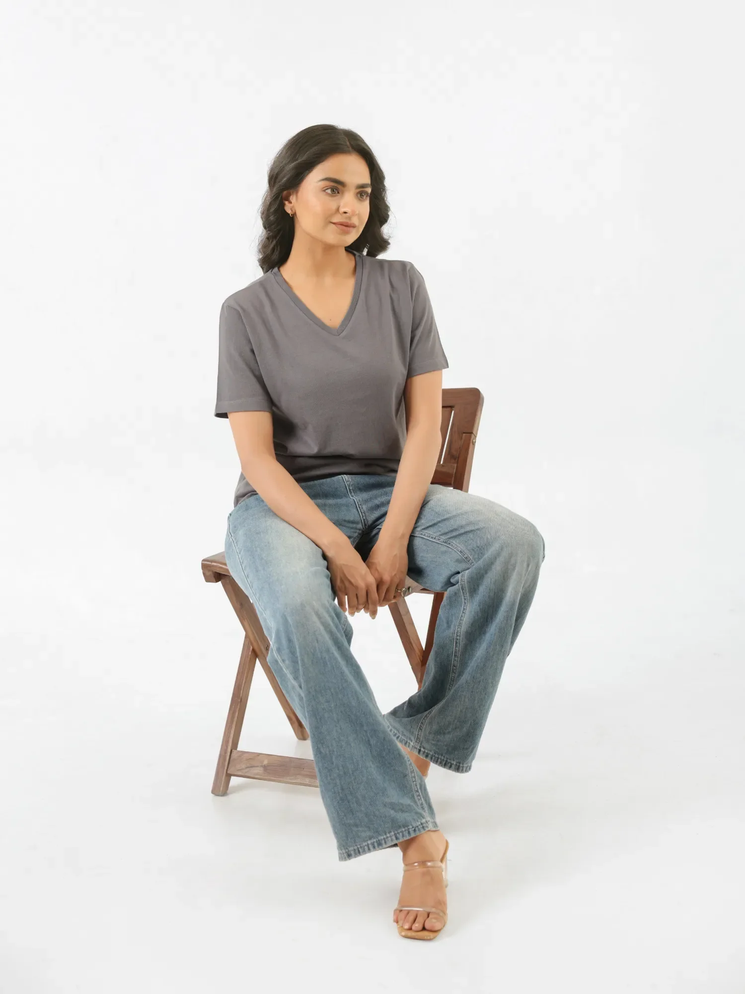 Women German Grey V-neck T-shirt - Image 9