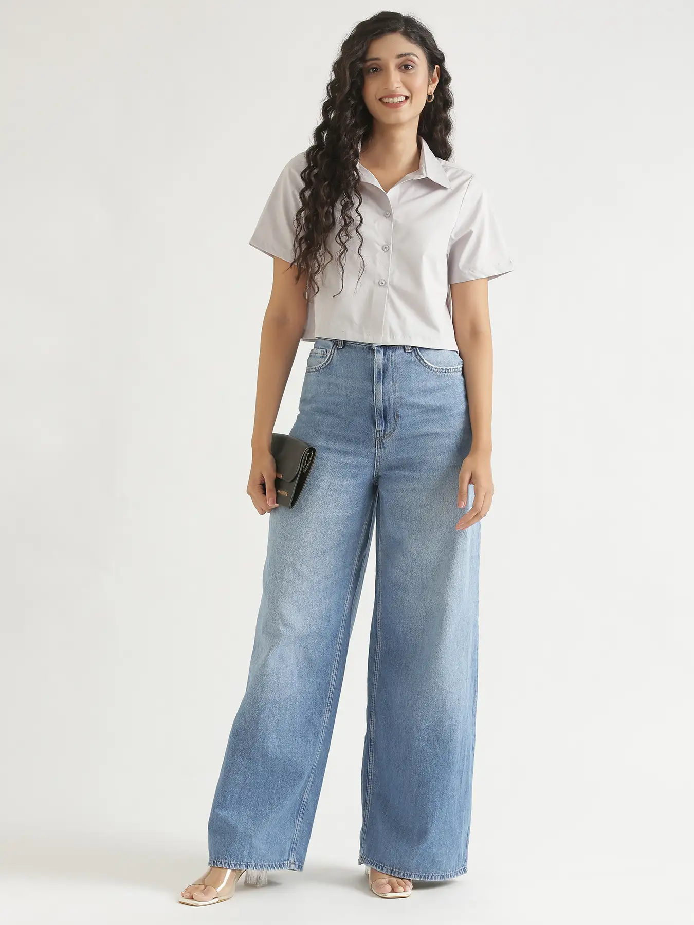 Women Grey Better Cotton Crop Shirt - Image 3