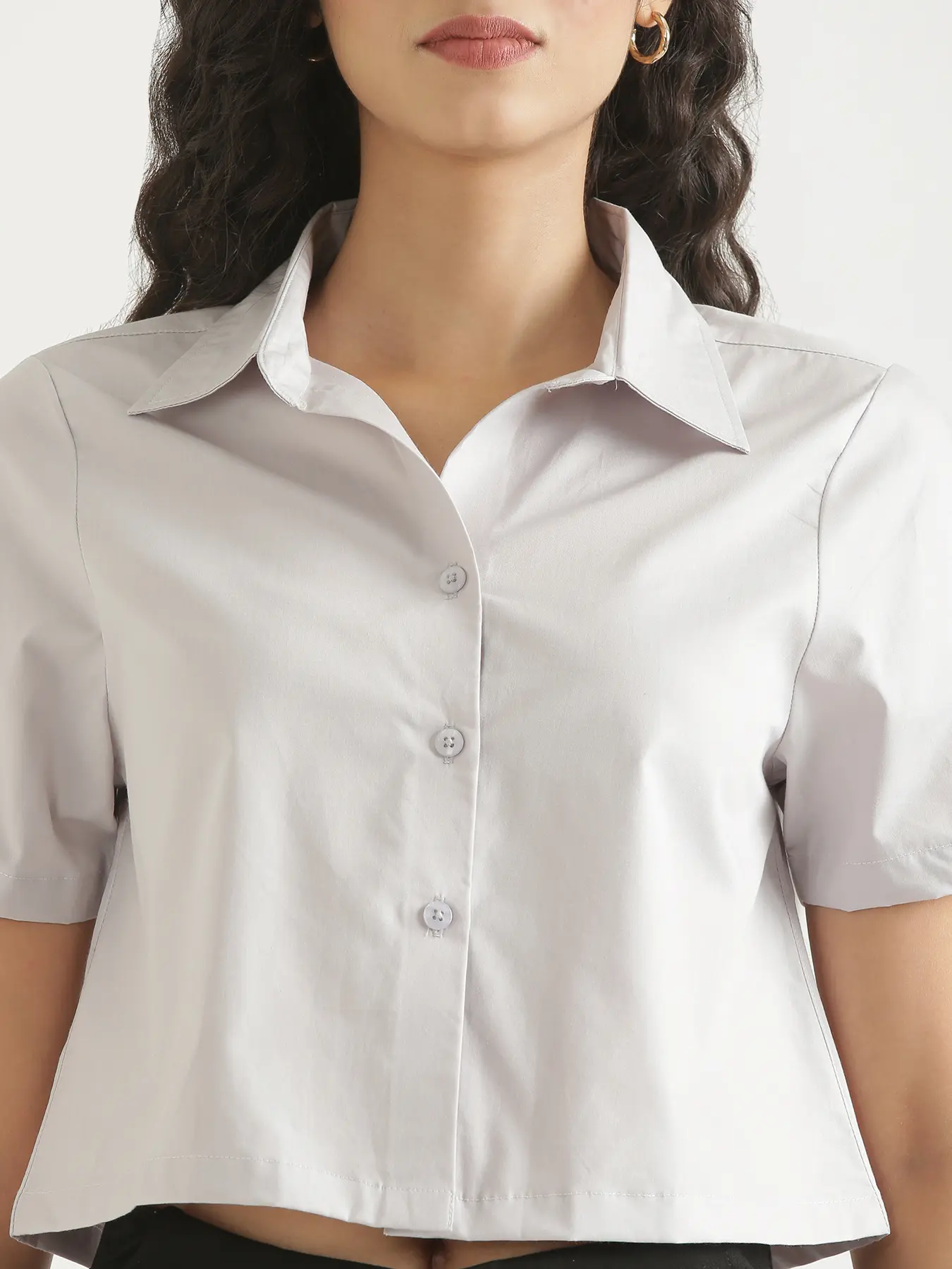 Women Grey Better Cotton Crop Shirt - Image 8