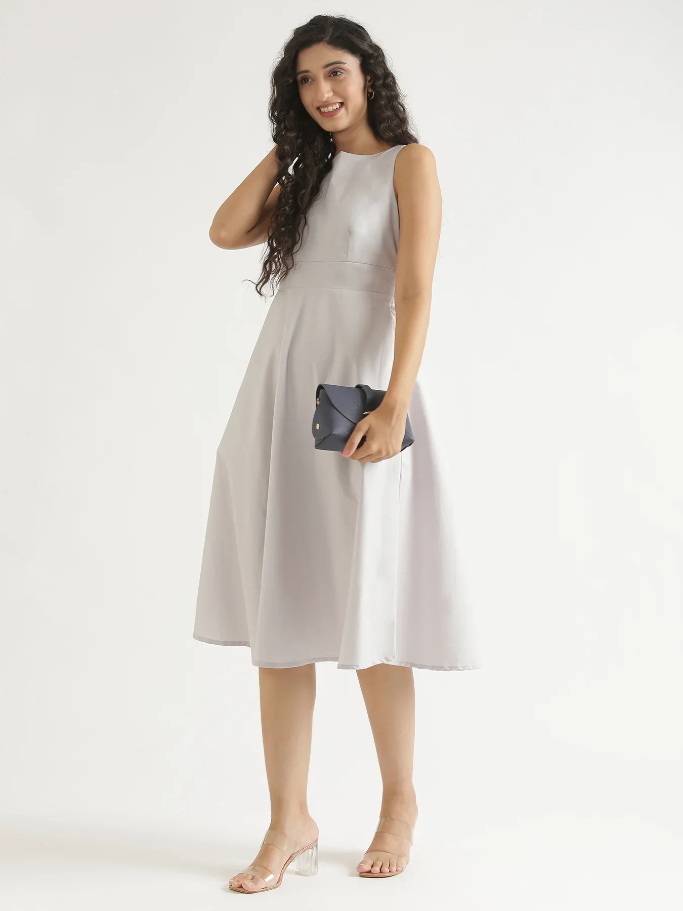 Women Grey Better Cotton Flared Dress - Image 11