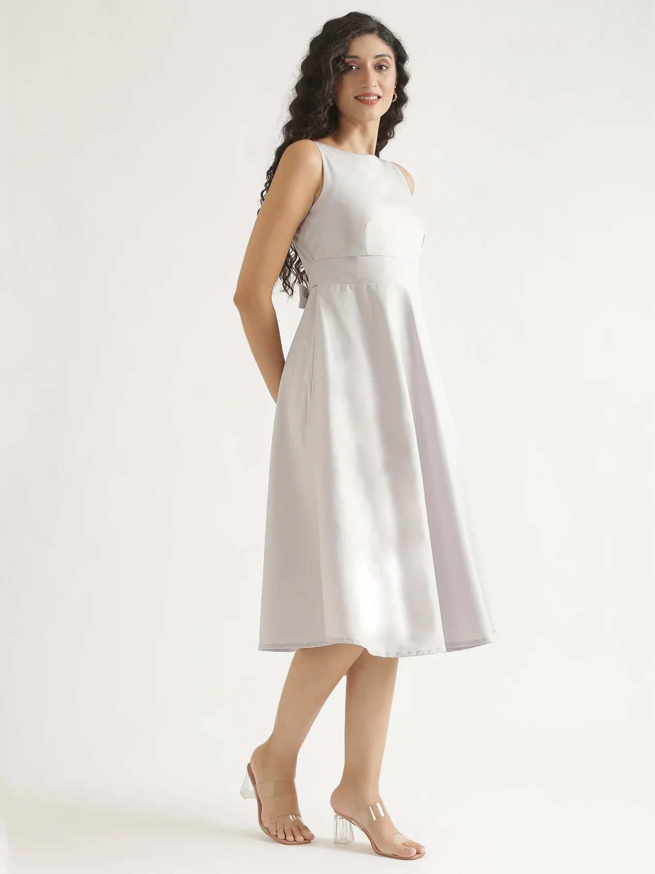 Women Grey Better Cotton Flared Dress - Image 12