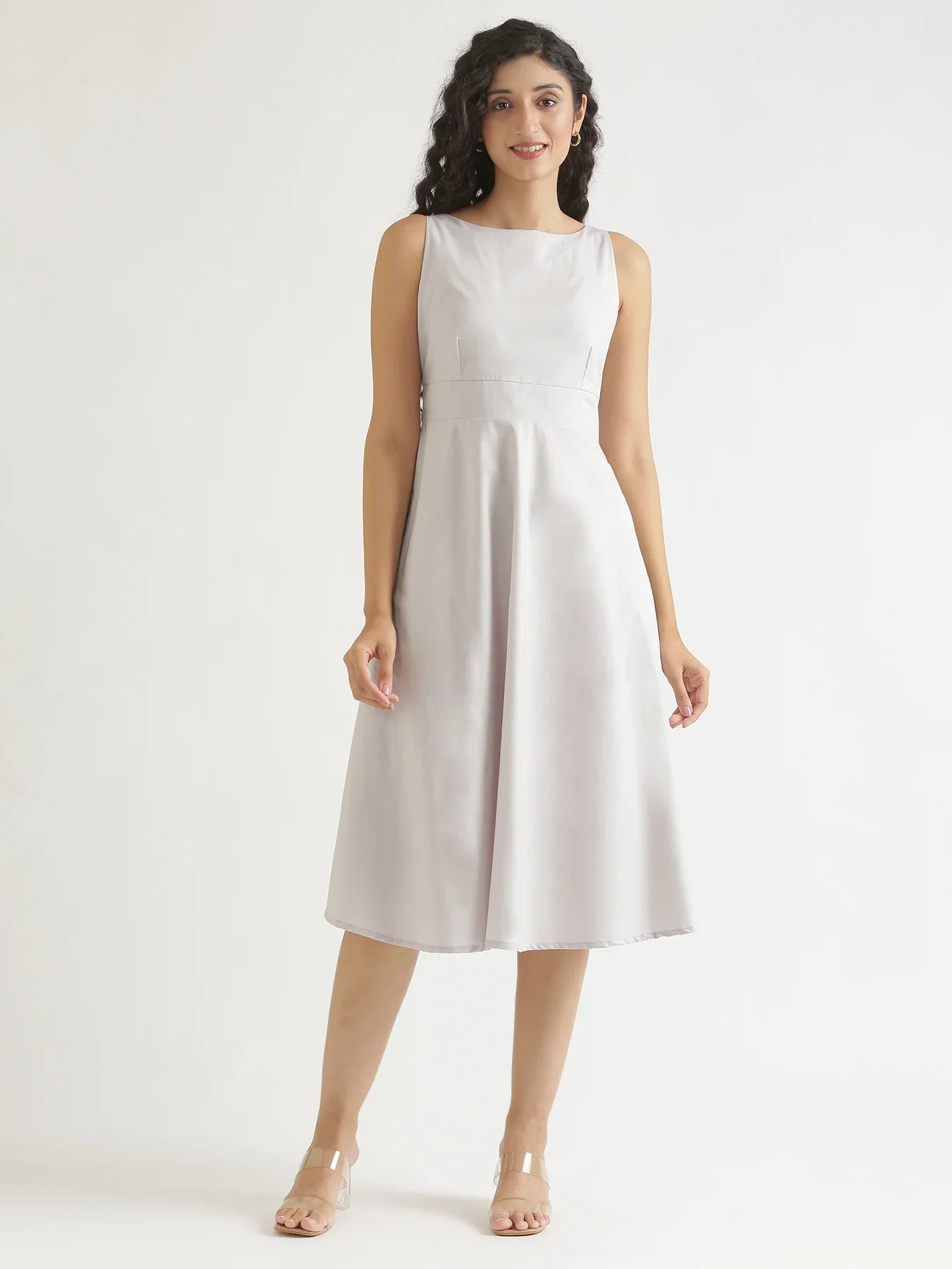 Women Grey Better Cotton Flared Dress - Image 3