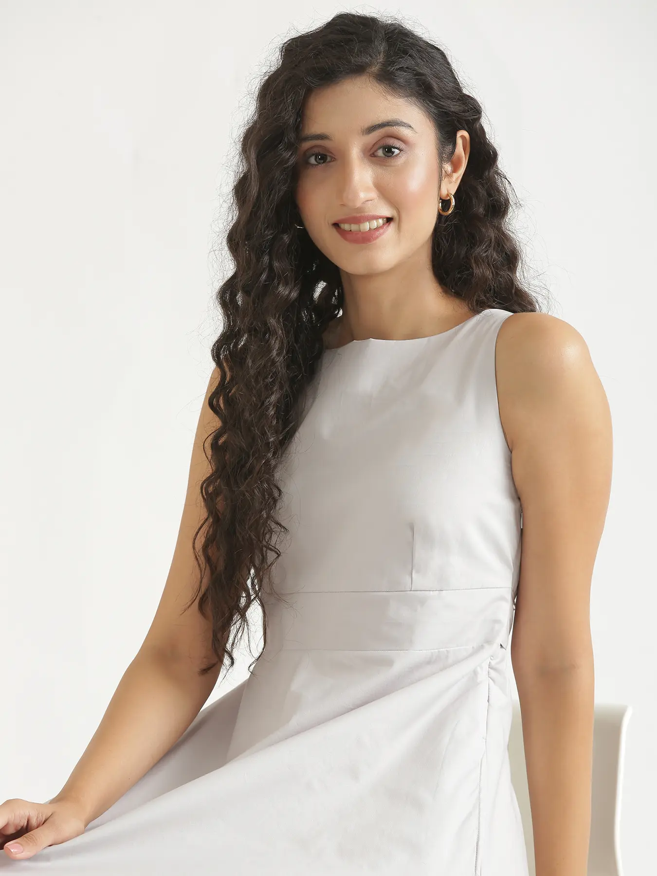 Women Grey Better Cotton Flared Dress - Image 5