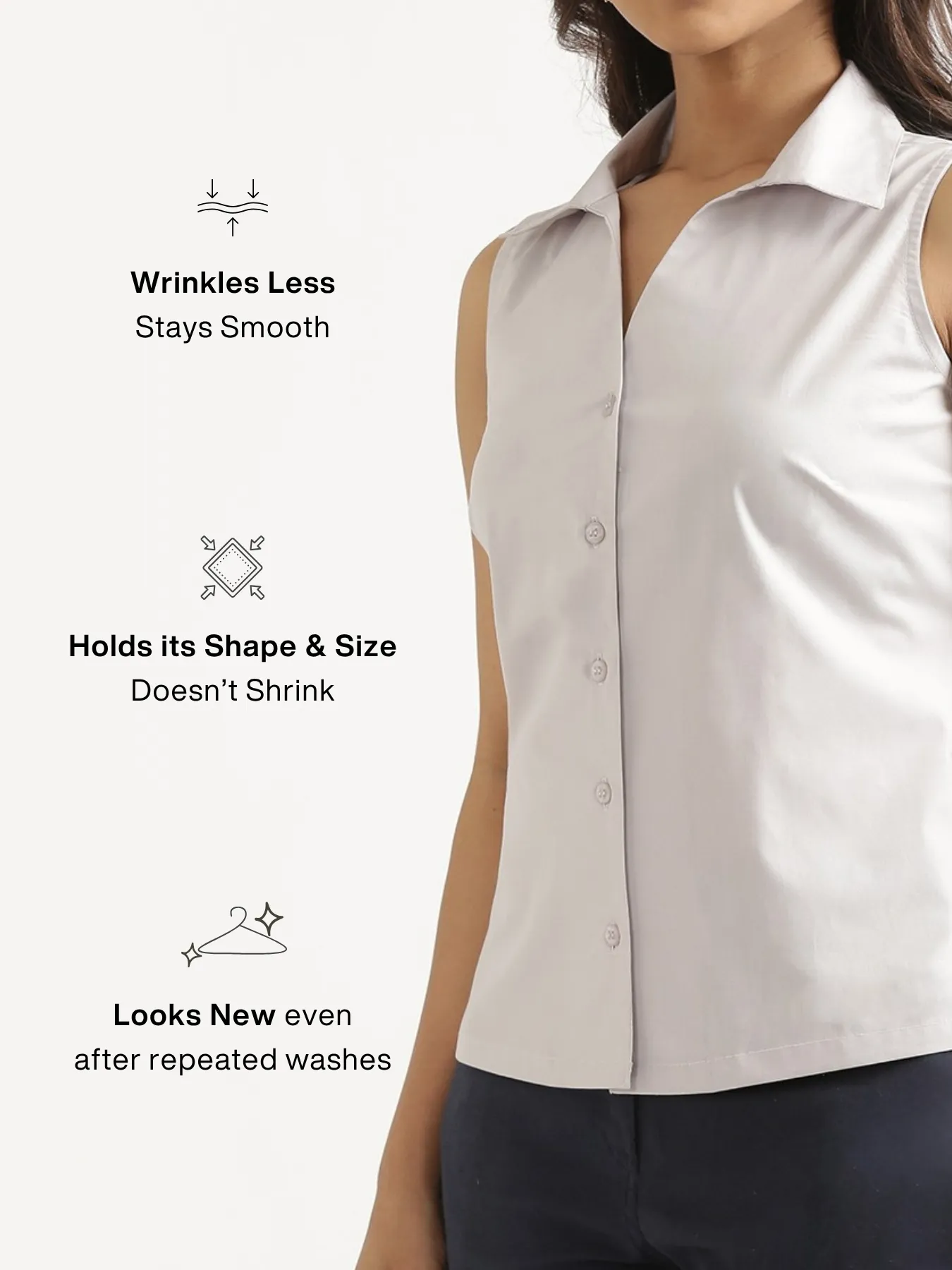 Women Light Grey Better Cotton Sleeveless Shirt - Image 4