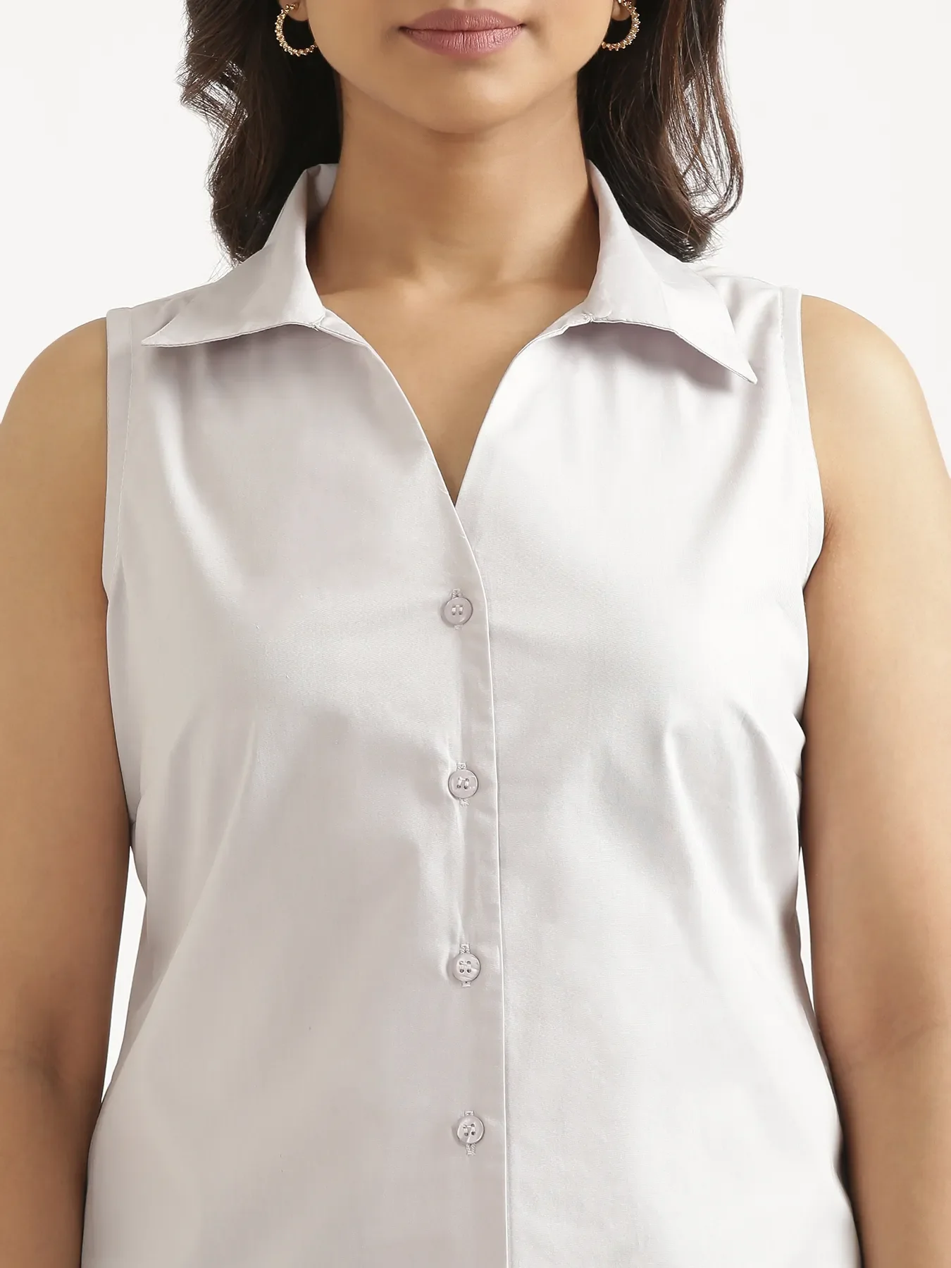 Women Light Grey Better Cotton Sleeveless Shirt - Image 7