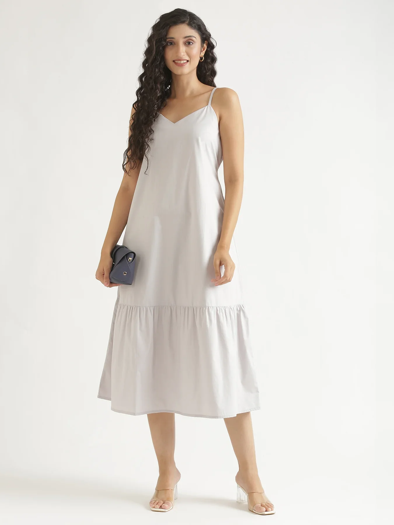 Women Grey Better Cotton Tier Dress - Image 3