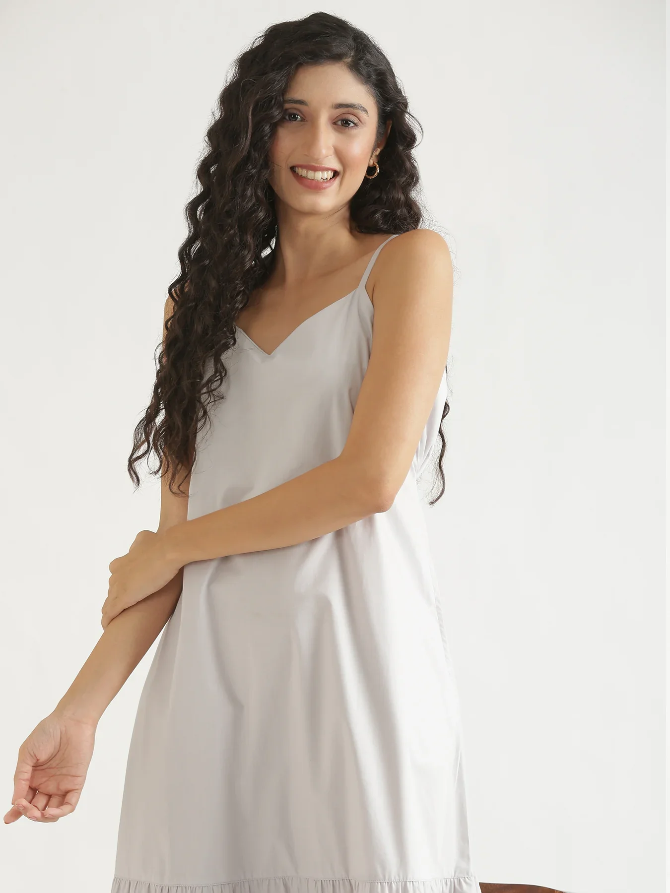 Women Grey Better Cotton Tier Dress - Image 5
