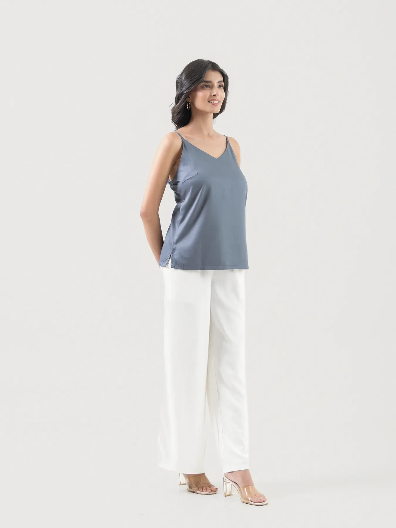 Women Grey Flowy Camisole Top - Image 4