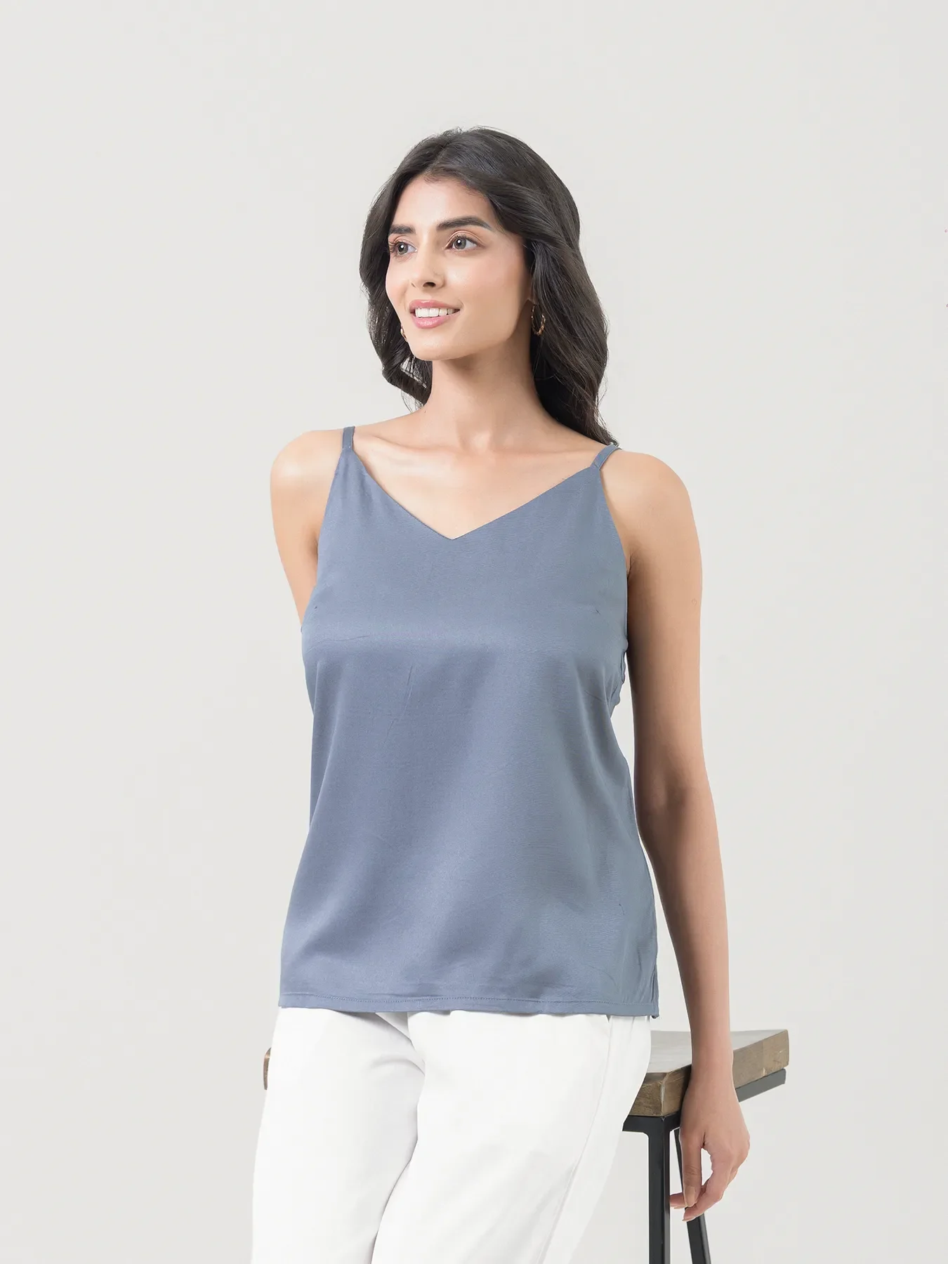 Women Grey Flowy Camisole Top - Image 8