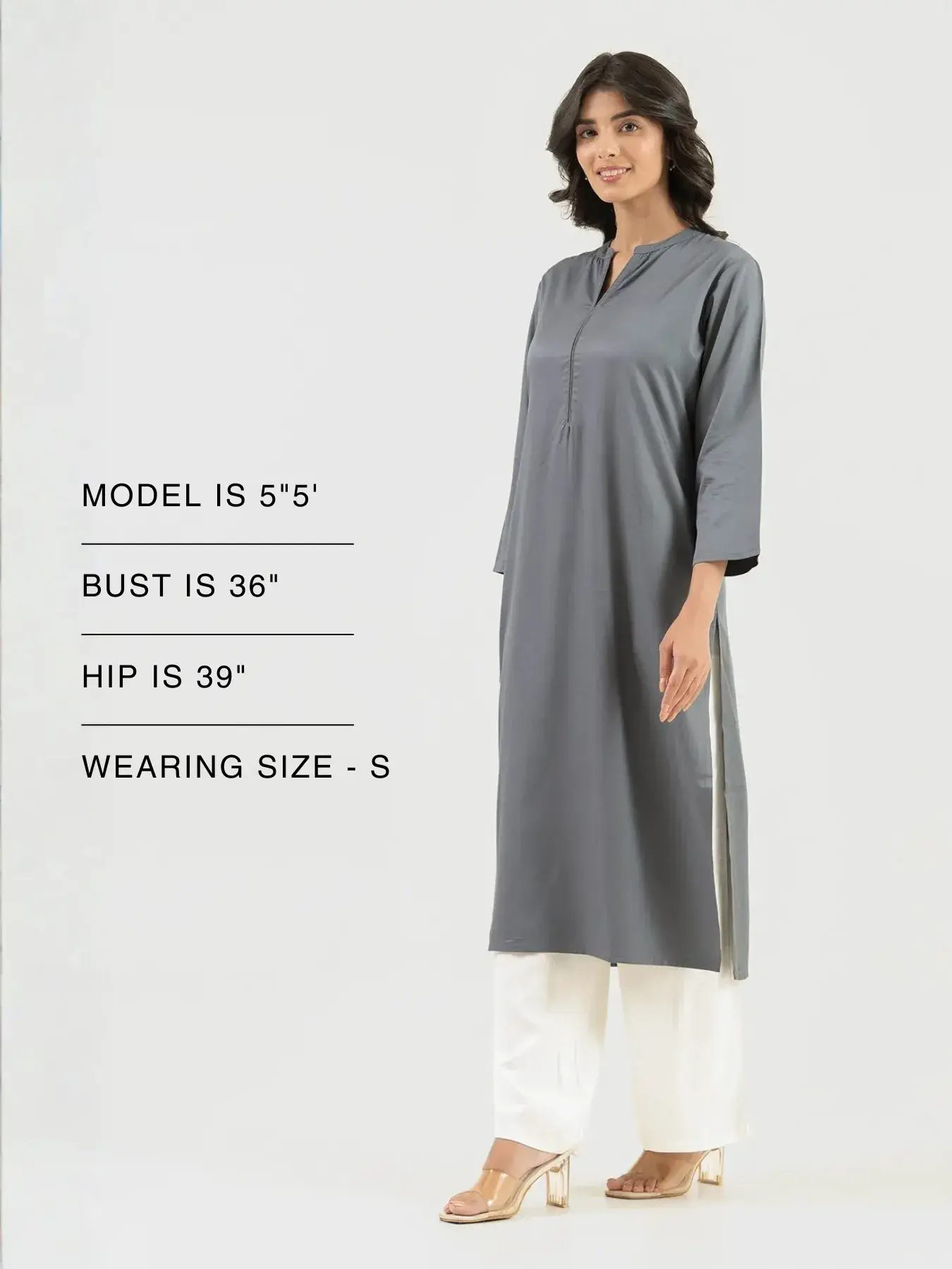 Women Grey Flowy Straight Long Kurta - Image 10