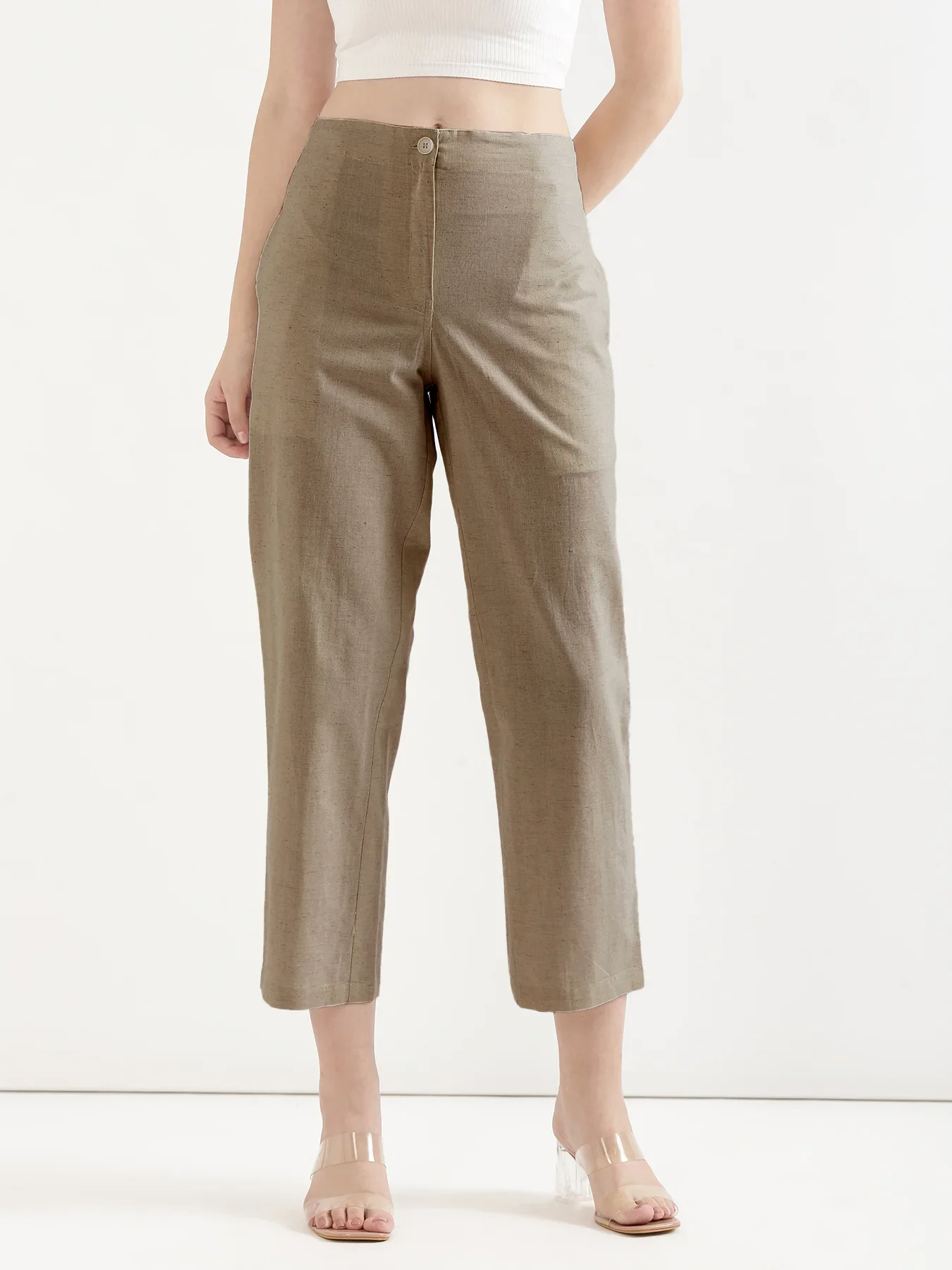 Women Khakhi Airy Linen Straight Pants