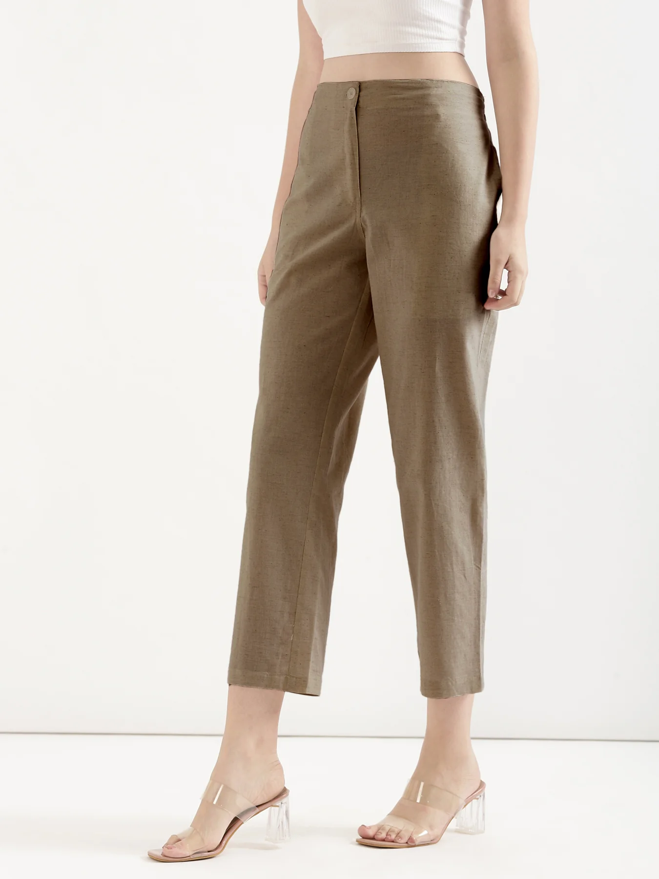 Women Khakhi Airy Linen Straight Pants - Image 4