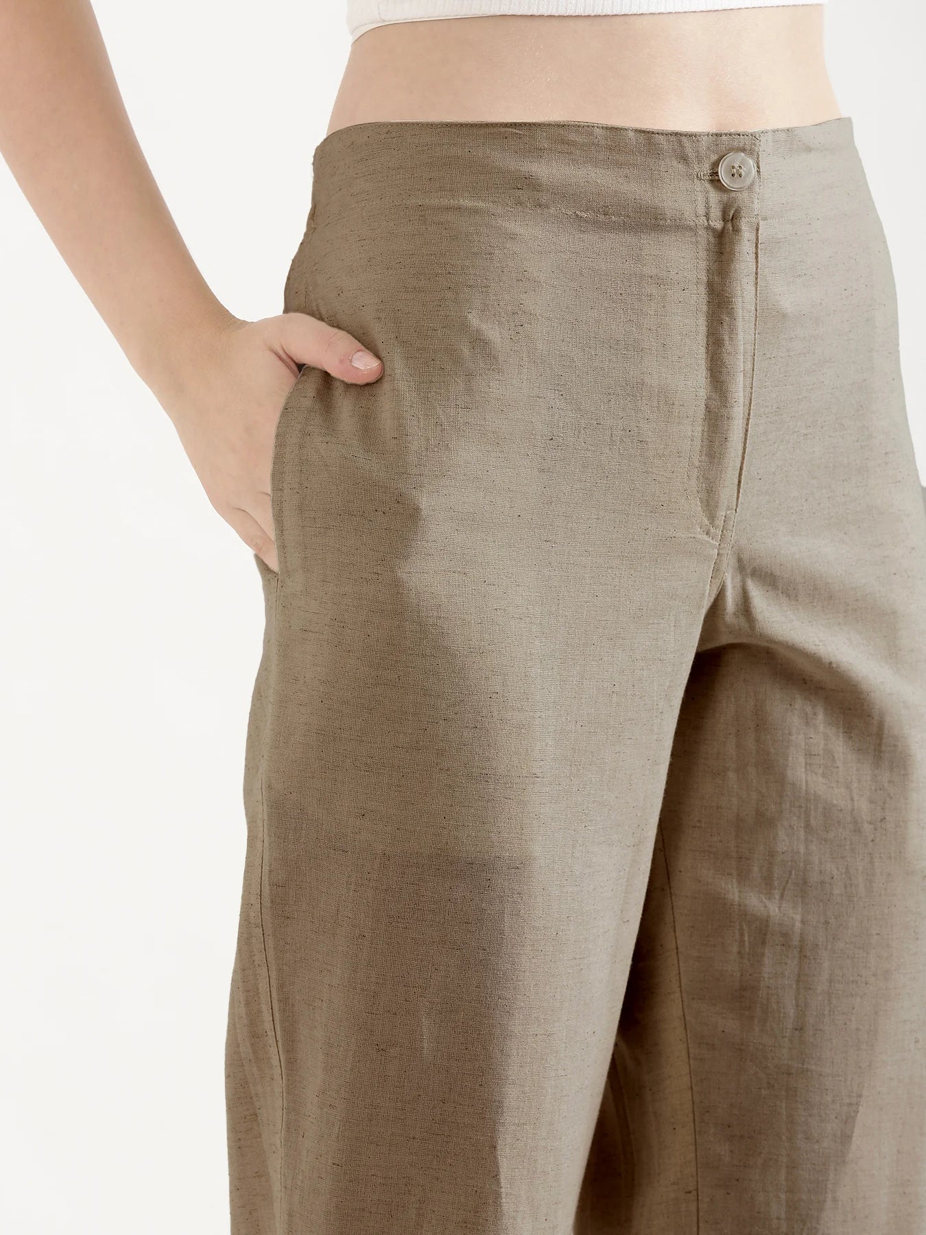 Women Khakhi Airy Linen Straight Pants - Image 6
