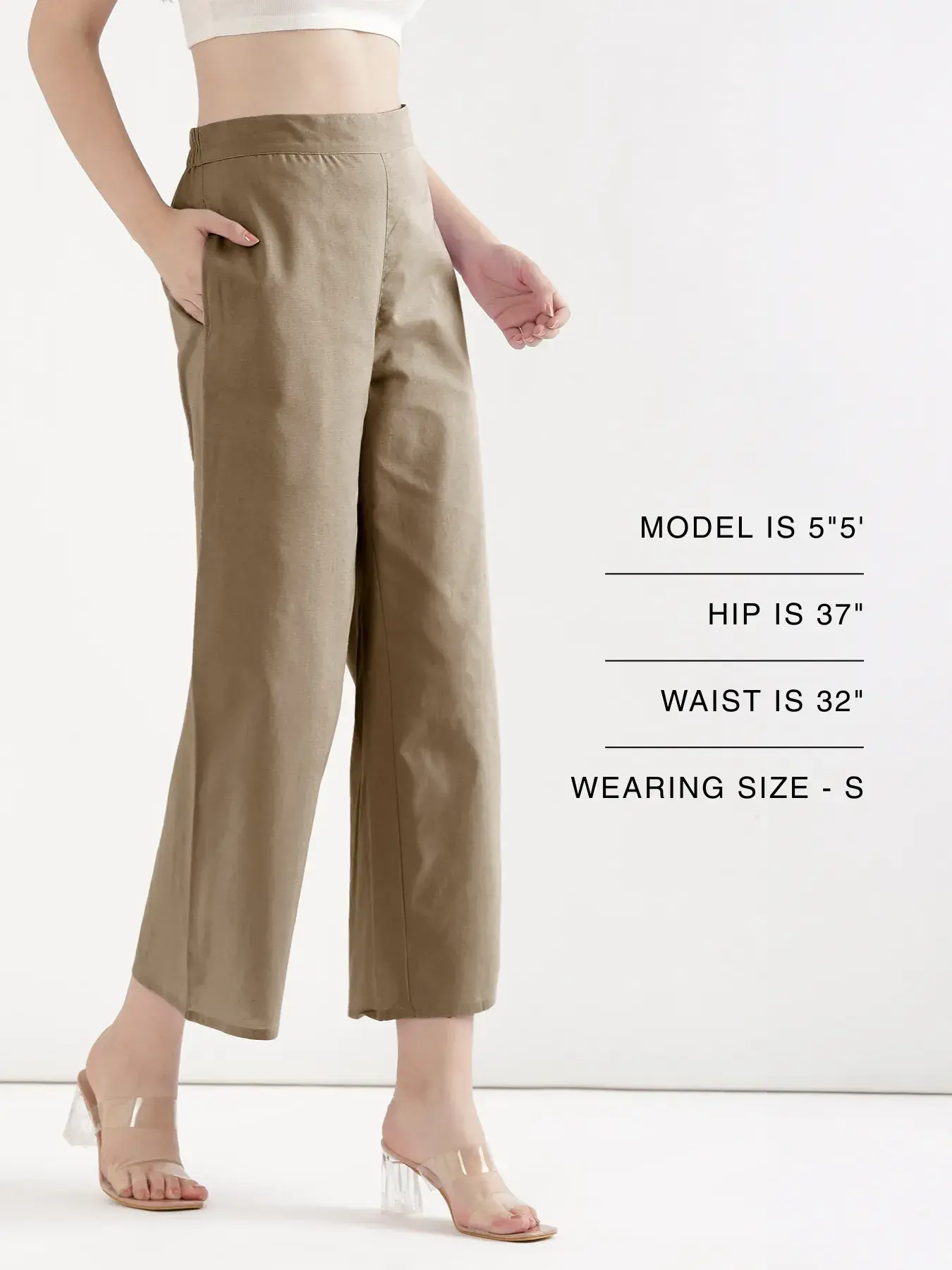 Women Khakhi Airy Linen Wide Leg Pant - Image 13