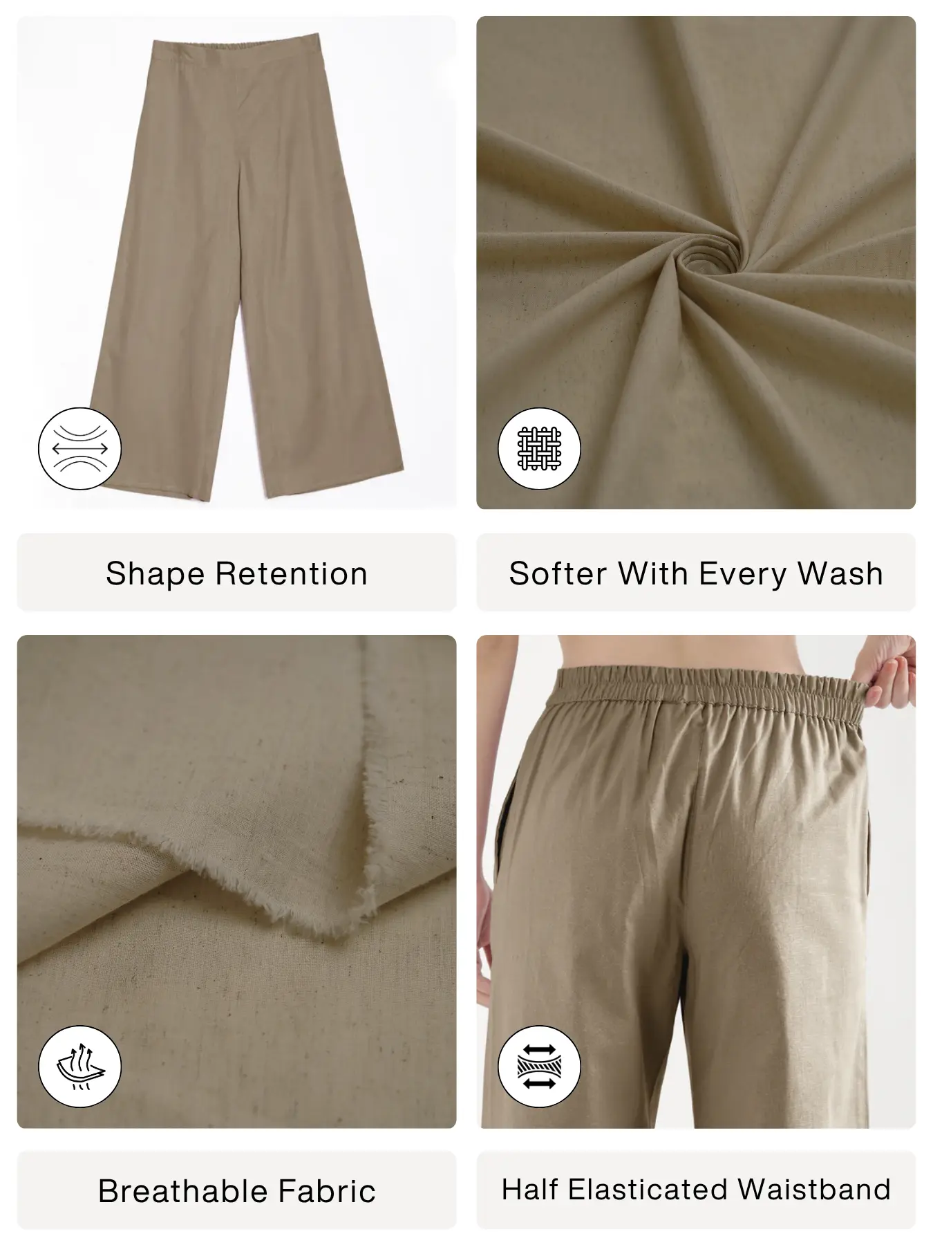 Women Khakhi Airy Linen Wide Leg Pant - Image 2