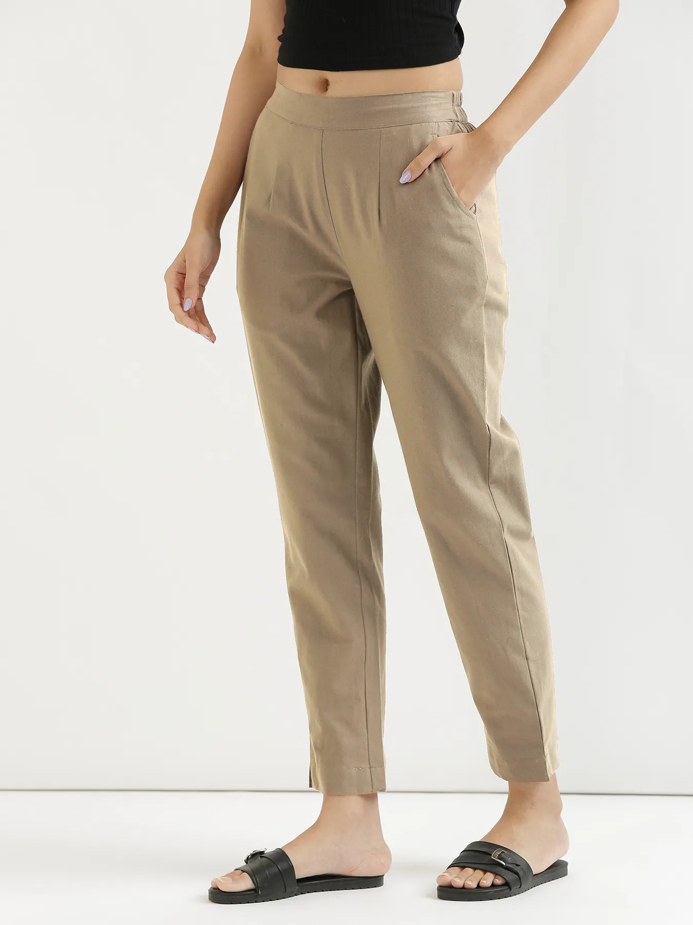 Women Khakhi Cotton Pant - Image 4