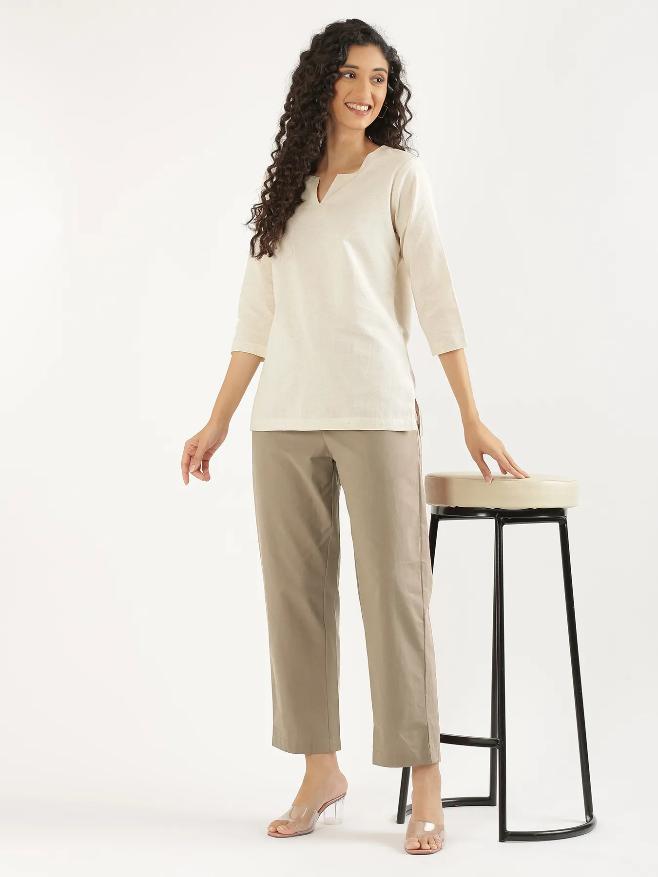 Women Khakhi Cotton Straight Pant - Image 12