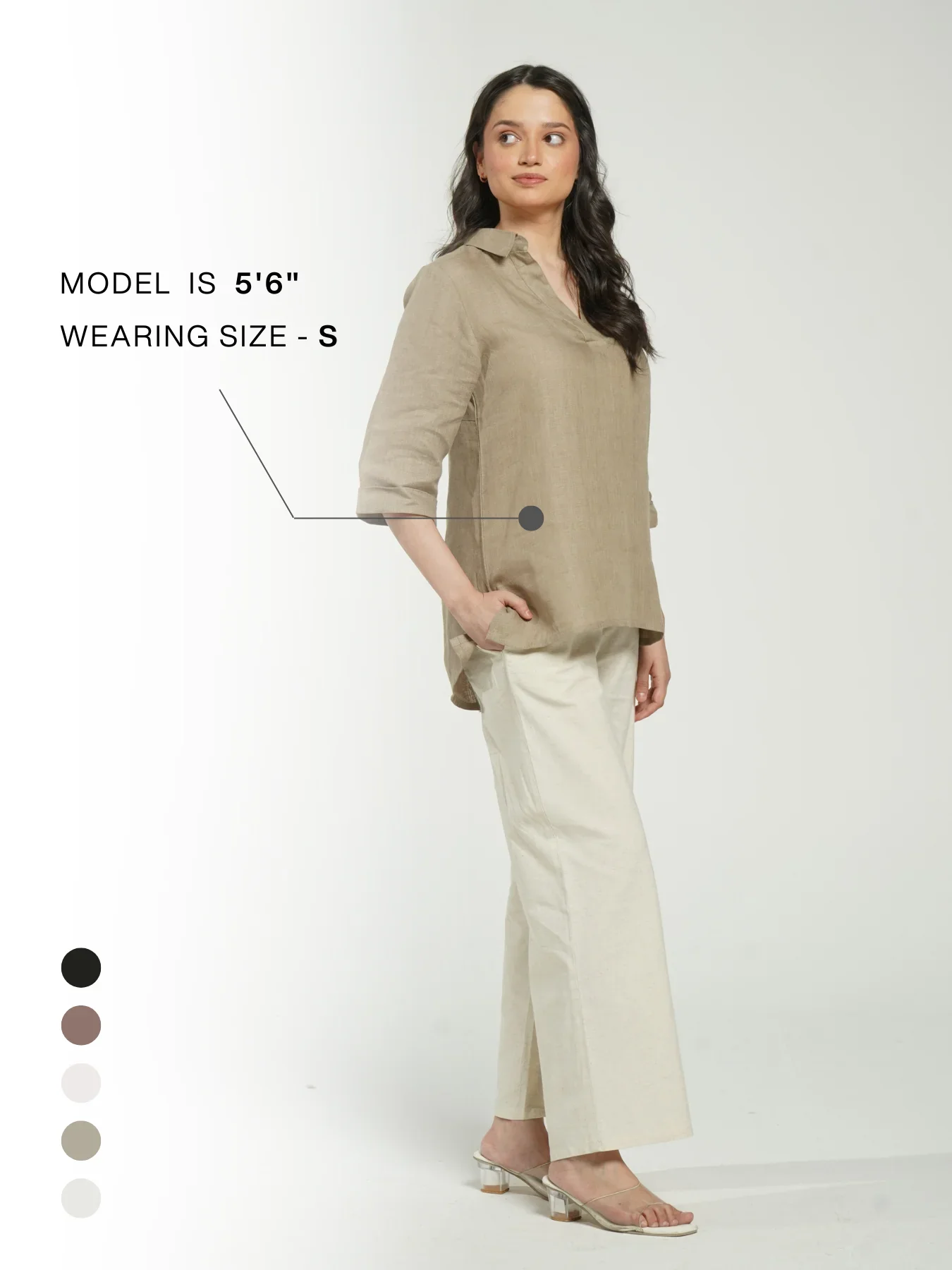 Women Khakhi Pure Linen Collared Shirt Top - Image 15
